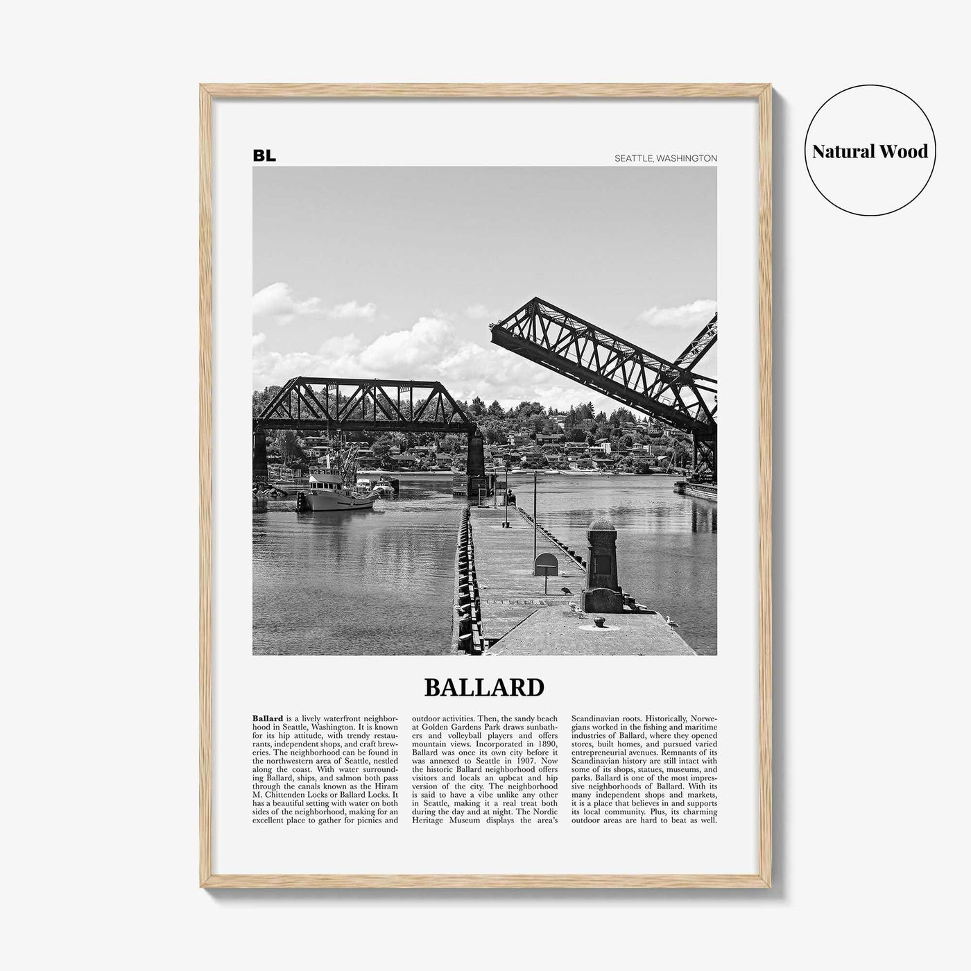 Ballard Print Black and White, Ballard Wall Art, Ballard Poster, Ballard Photo, Ballard Wall Décor, Ballard Map, Washington, USA