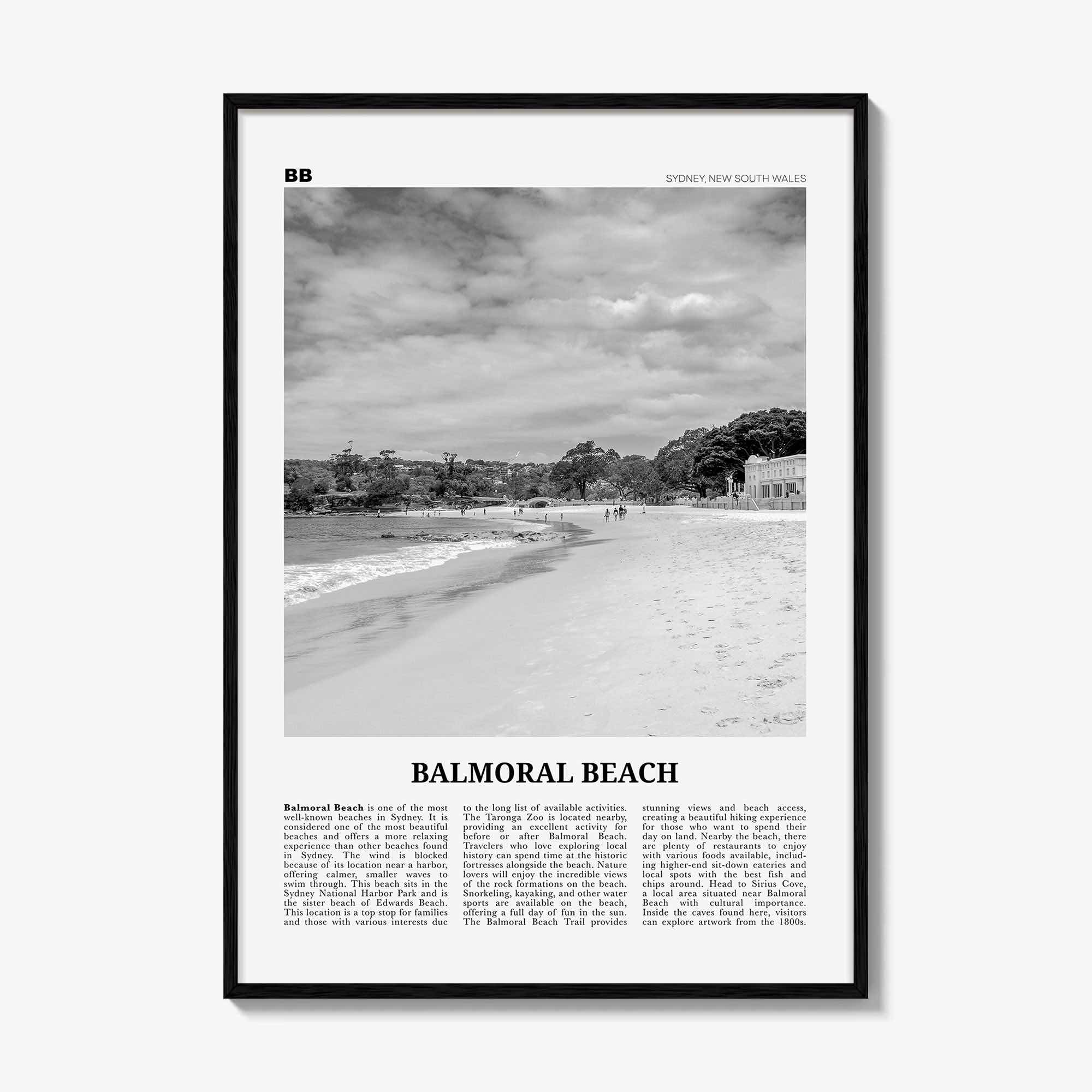 Balmoral Beach Print Black and White, Balmoral Beach Wall Art, Balmoral Beach Poster, Balmoral Beach Photo, Sydney, Australia
