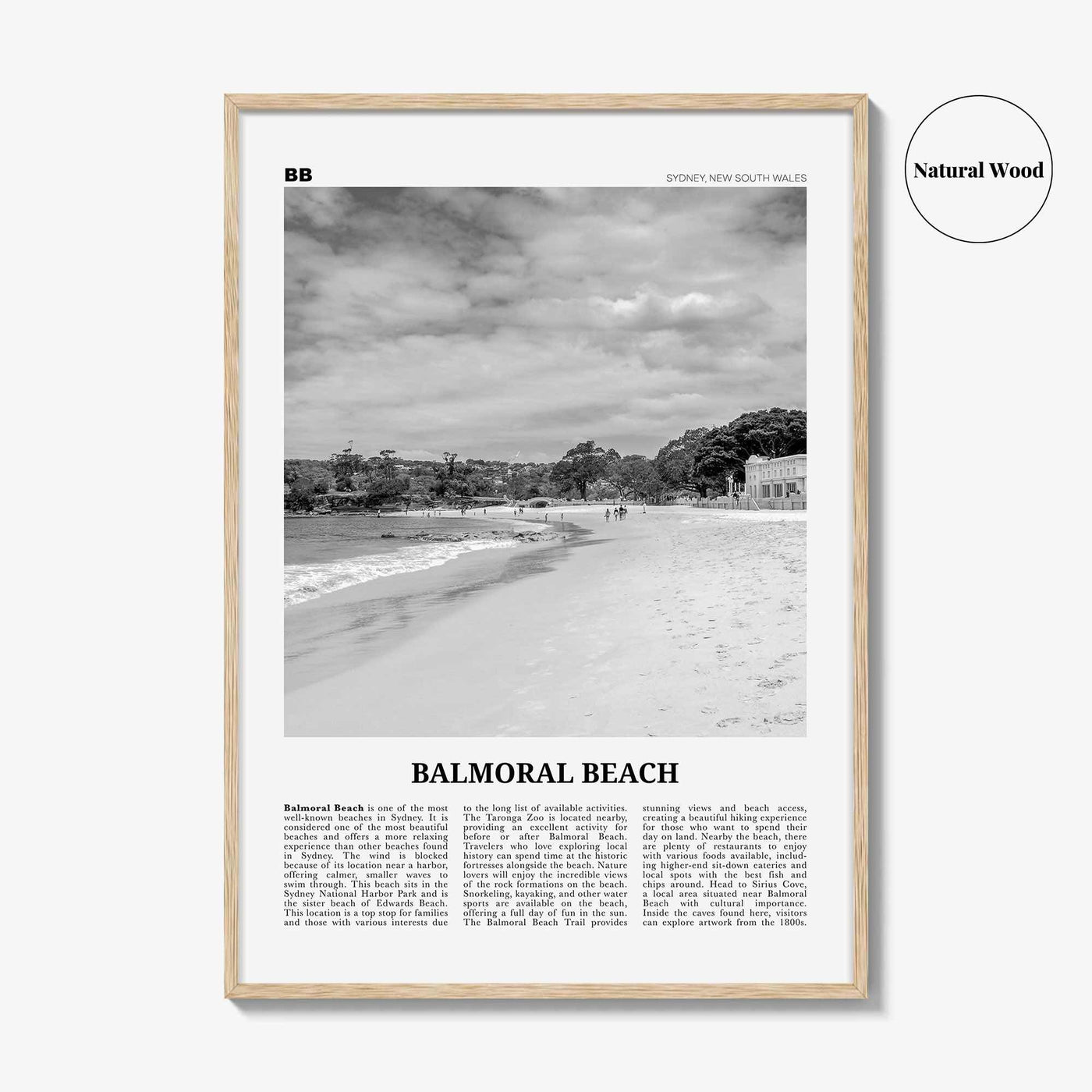Balmoral Beach Print Black and White, Balmoral Beach Wall Art, Balmoral Beach Poster, Balmoral Beach Photo, Sydney, Australia