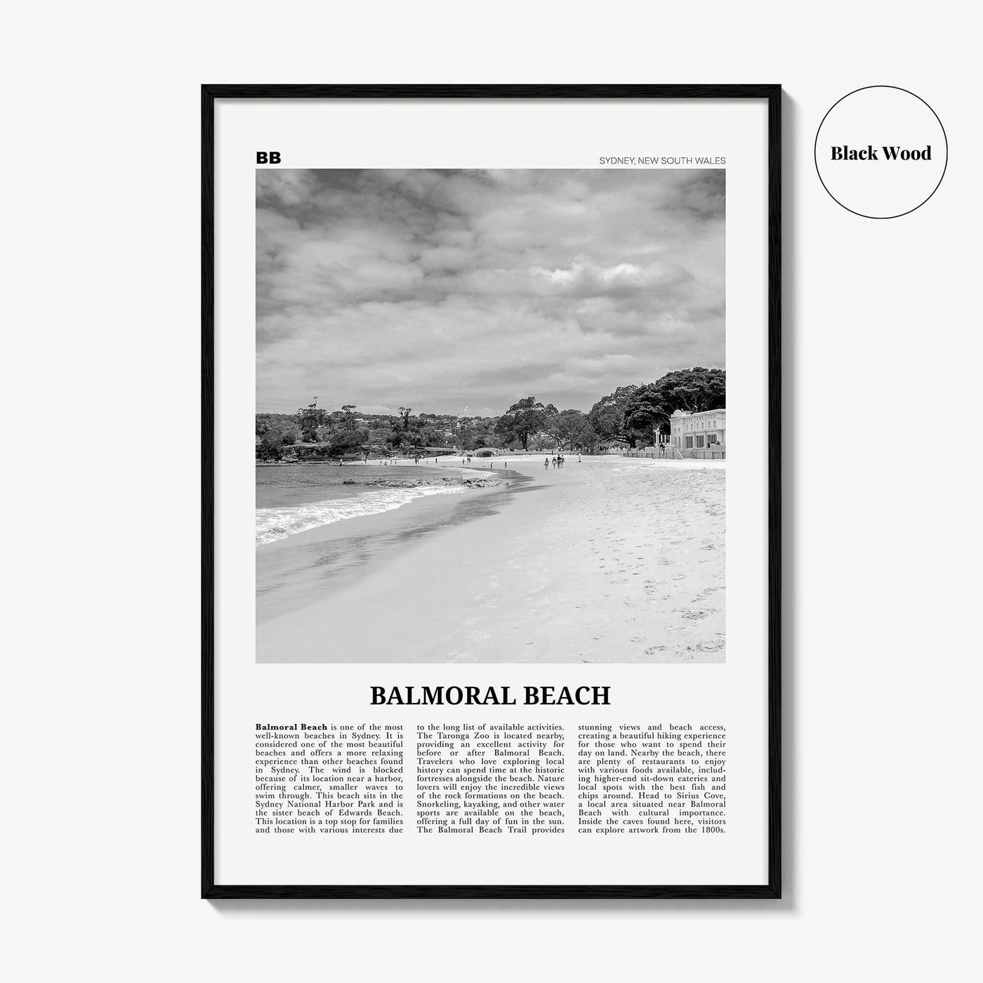 Balmoral Beach Print Black and White, Balmoral Beach Wall Art, Balmoral Beach Poster, Balmoral Beach Photo, Sydney, Australia