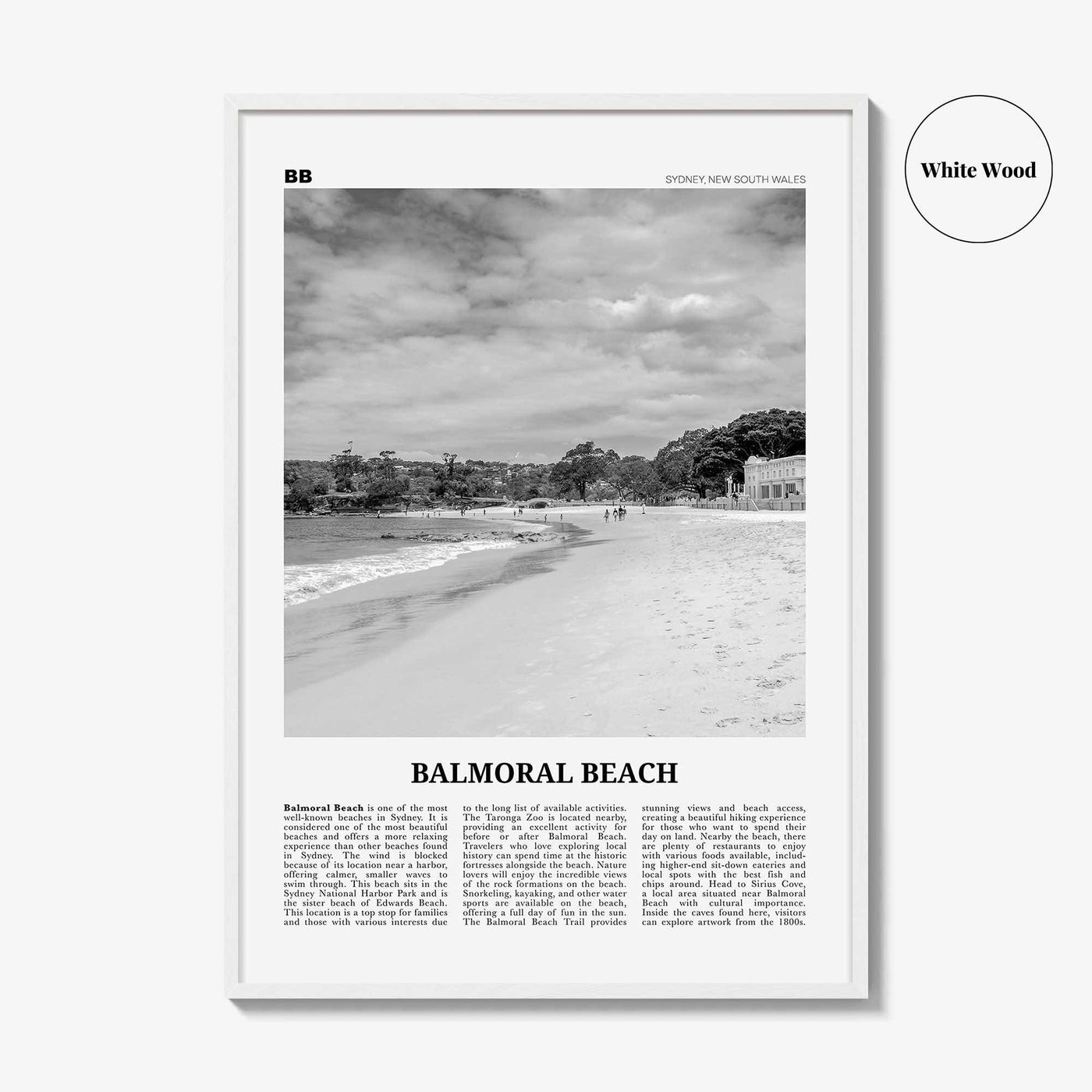 Balmoral Beach Print Black and White, Balmoral Beach Wall Art, Balmoral Beach Poster, Balmoral Beach Photo, Sydney, Australia