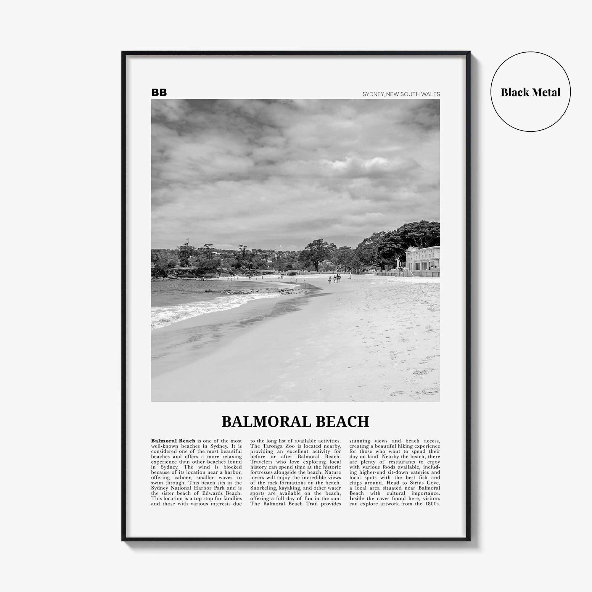 Balmoral Beach Print Black and White, Balmoral Beach Wall Art, Balmoral Beach Poster, Balmoral Beach Photo, Sydney, Australia