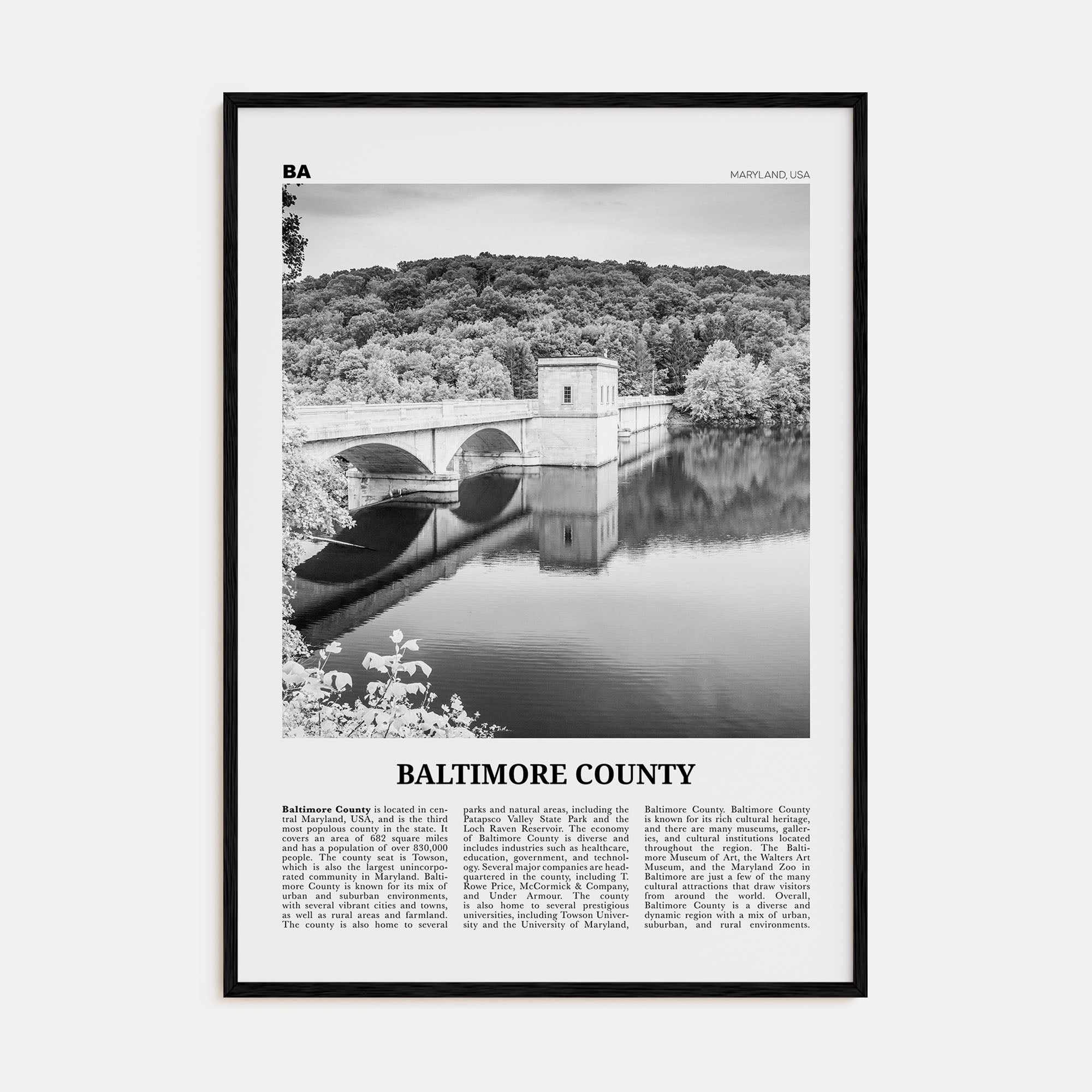 Baltimore County Travel B&W Poster