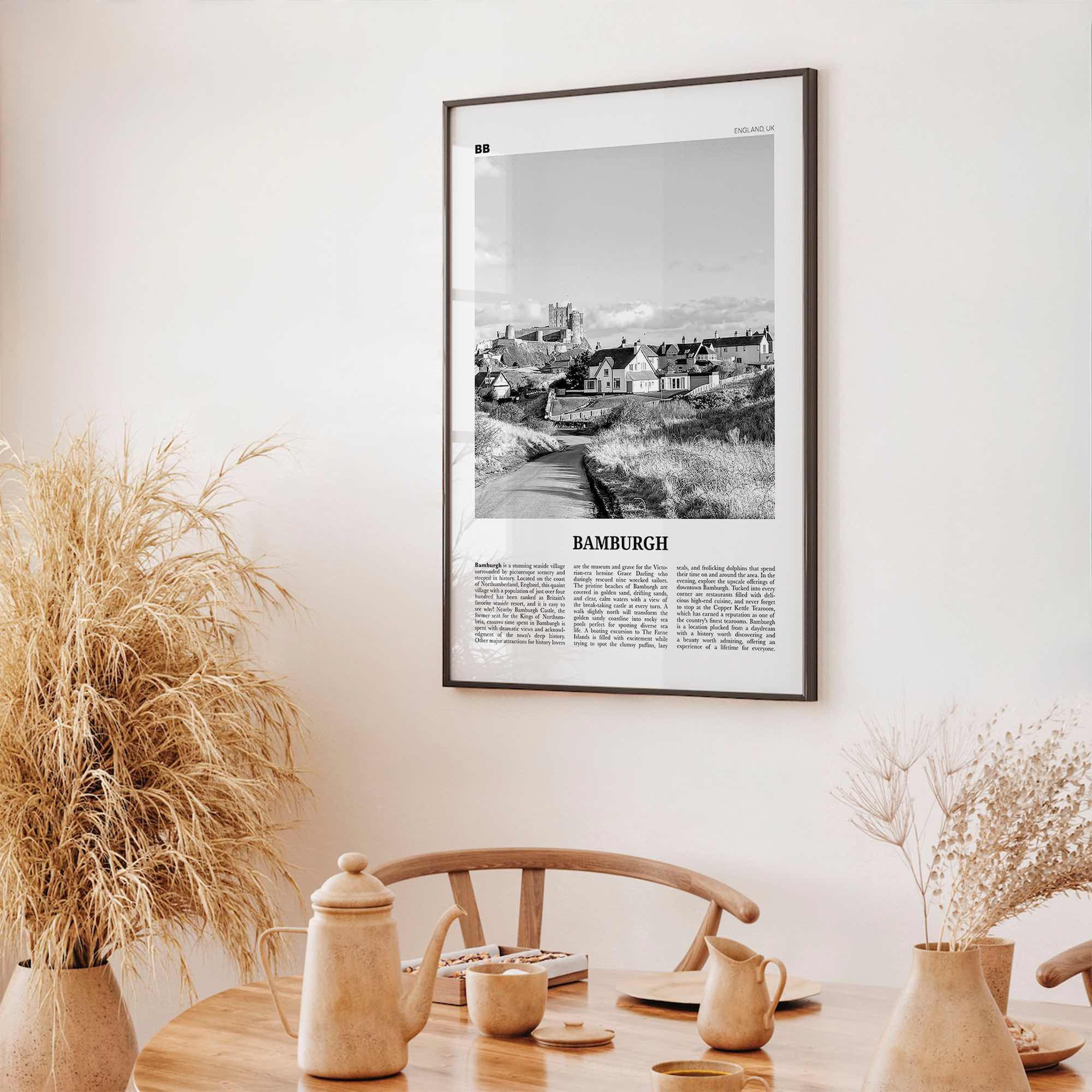 Bamburgh Print Black and White, Bamburgh Wall Art, Bamburgh Poster, Bamburgh Photo, Northumberland, England, UK, United Kingdom