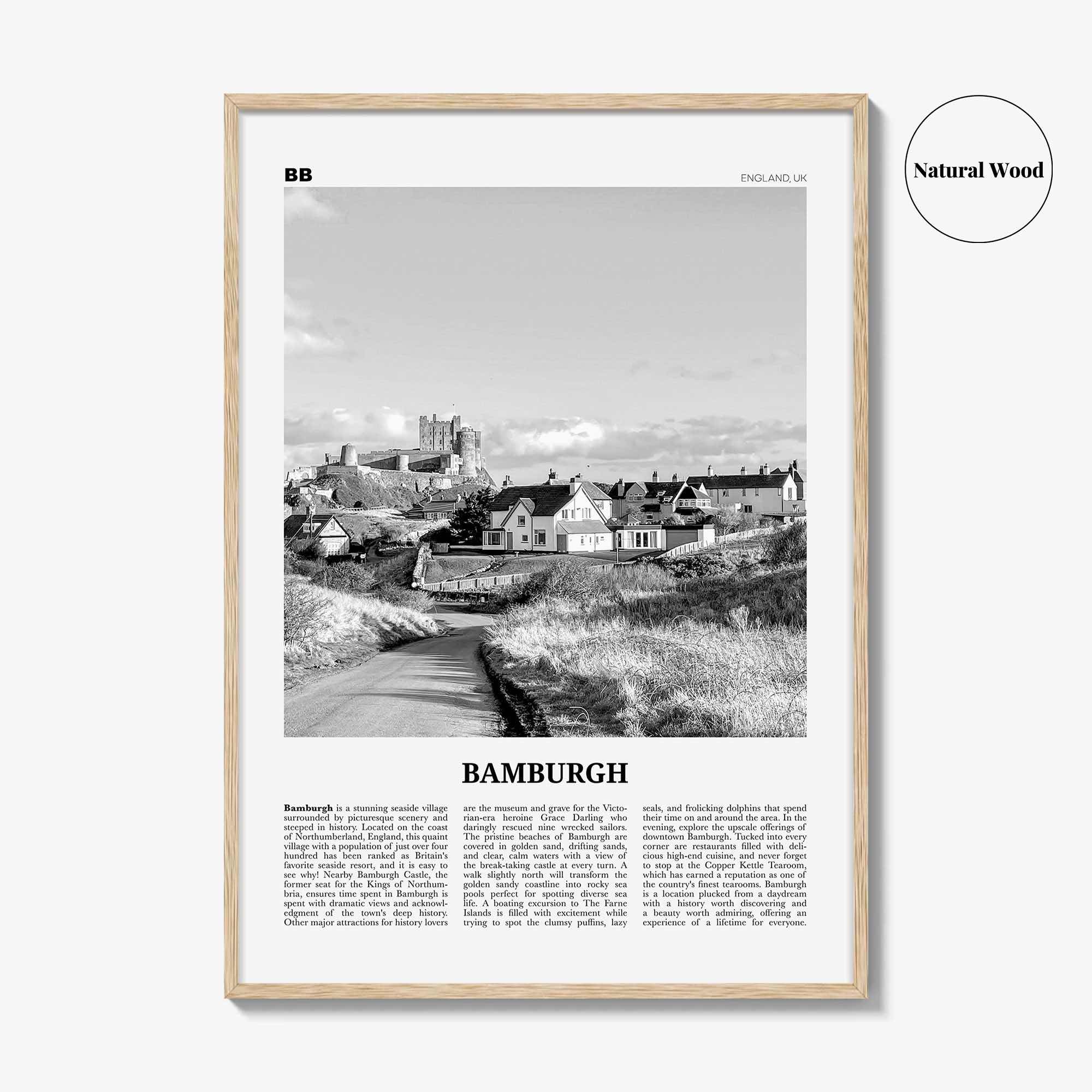 Bamburgh Print Black and White, Bamburgh Wall Art, Bamburgh Poster, Bamburgh Photo, Northumberland, England, UK, United Kingdom