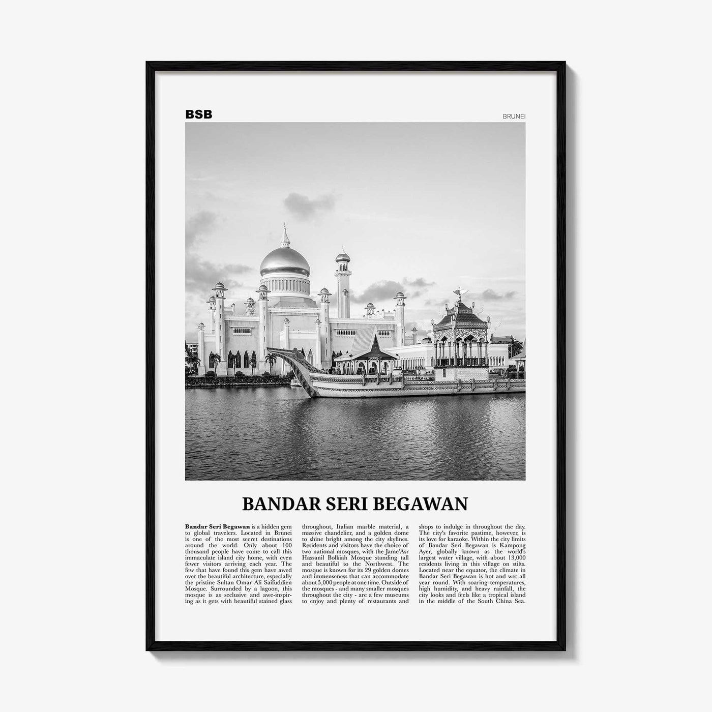 Bandar Seri Begawan Print Black and White, Bandar Seri Begawan Wall Art, Bandar Seri Begawan Poster, Bandar Seri Begawan Photo, Brunei
