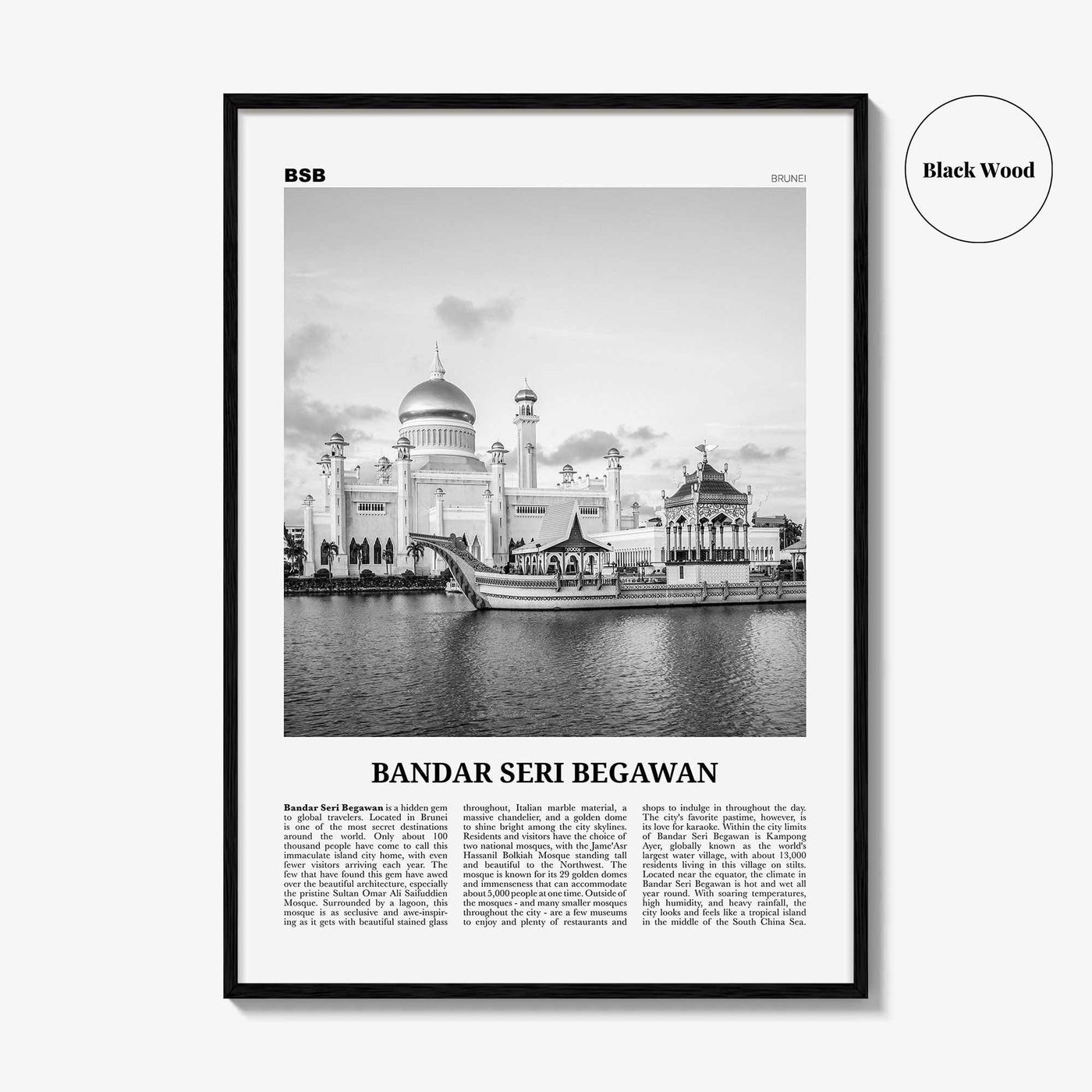 Bandar Seri Begawan Print Black and White, Bandar Seri Begawan Wall Art, Bandar Seri Begawan Poster, Bandar Seri Begawan Photo, Brunei