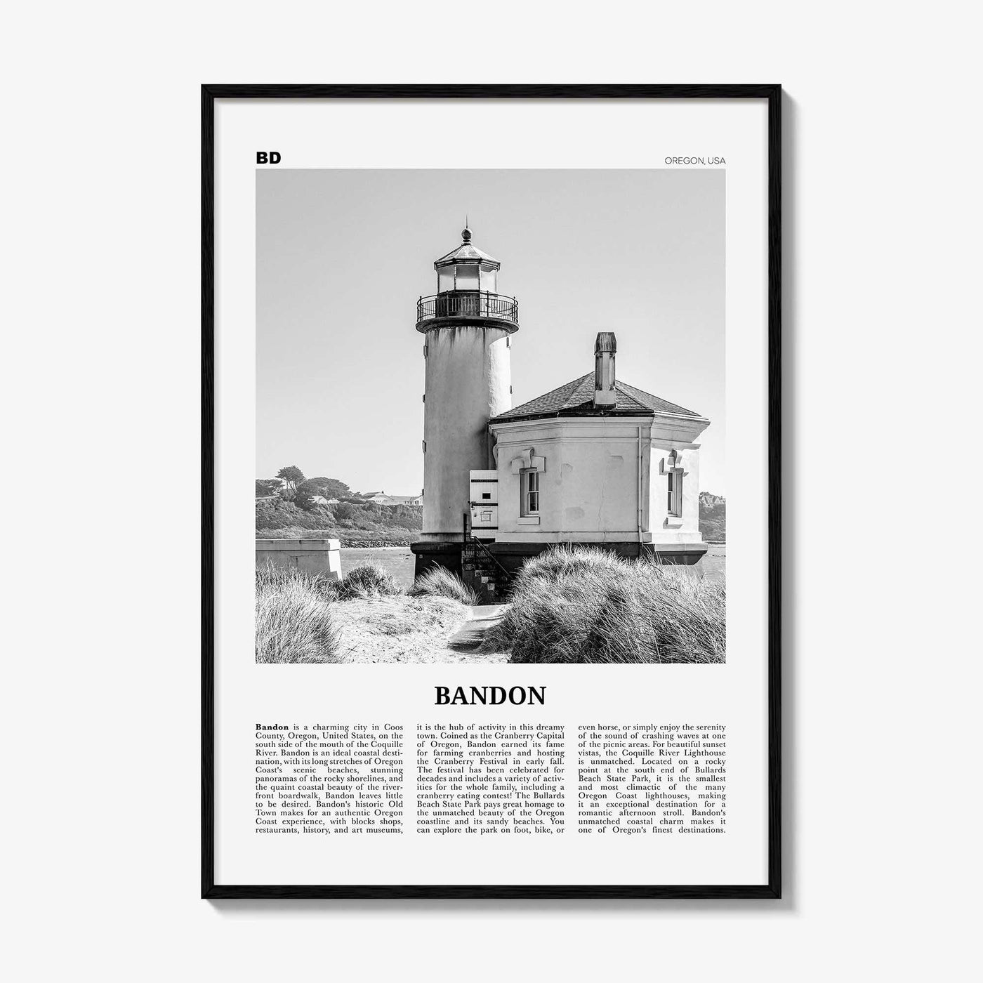 Bandon Print Black and White, Bandon Wall Art, Bandon Poster, Bandon Photo, Bandon Wall Décor, Oregon, USA, United States, North America