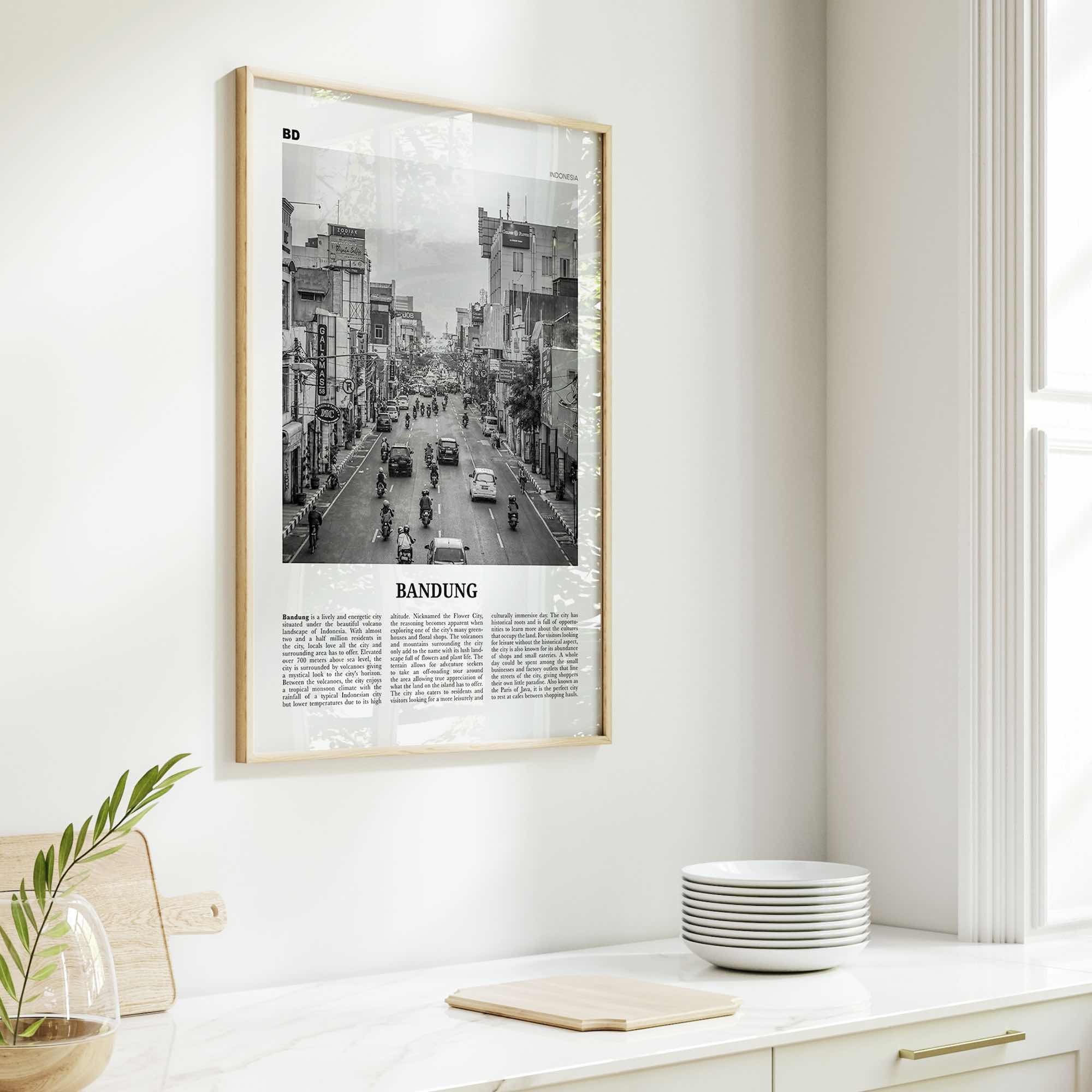 Bandung Print Black and White, Bandung Wall Art, Bandung Poster, Bandung Photo, Bandung Wall Décor, Bandung Map, Indonesia