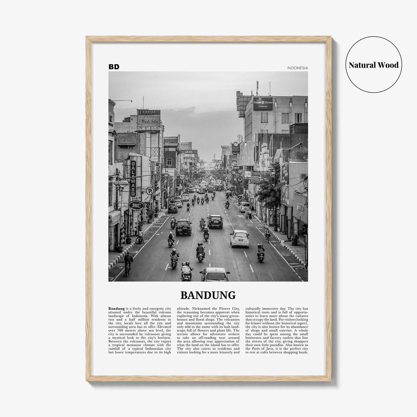 Bandung Print Black and White, Bandung Wall Art, Bandung Poster, Bandung Photo, Bandung Wall Décor, Bandung Map, Indonesia