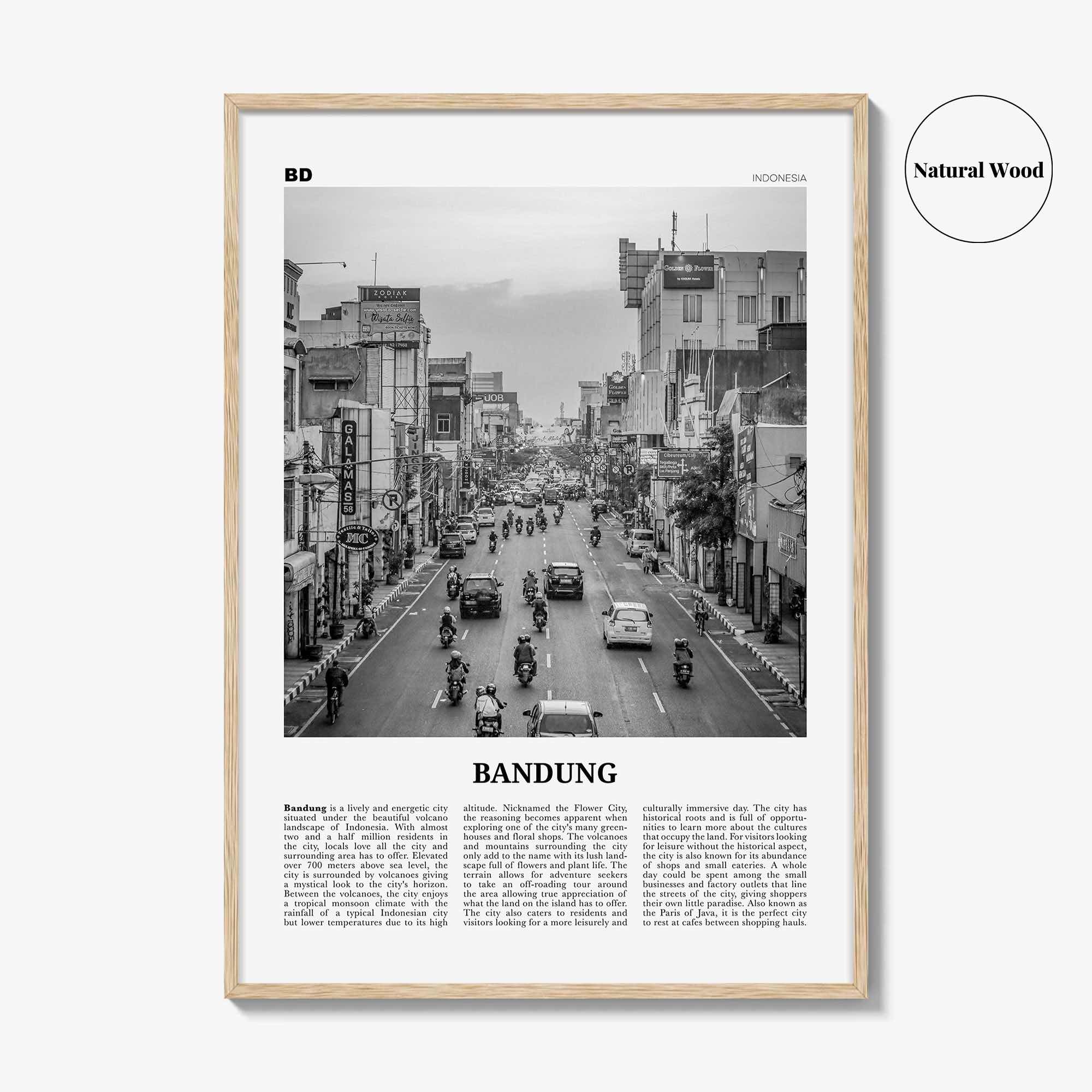 Bandung Print Black and White, Bandung Wall Art, Bandung Poster, Bandung Photo, Bandung Wall Décor, Bandung Map, Indonesia