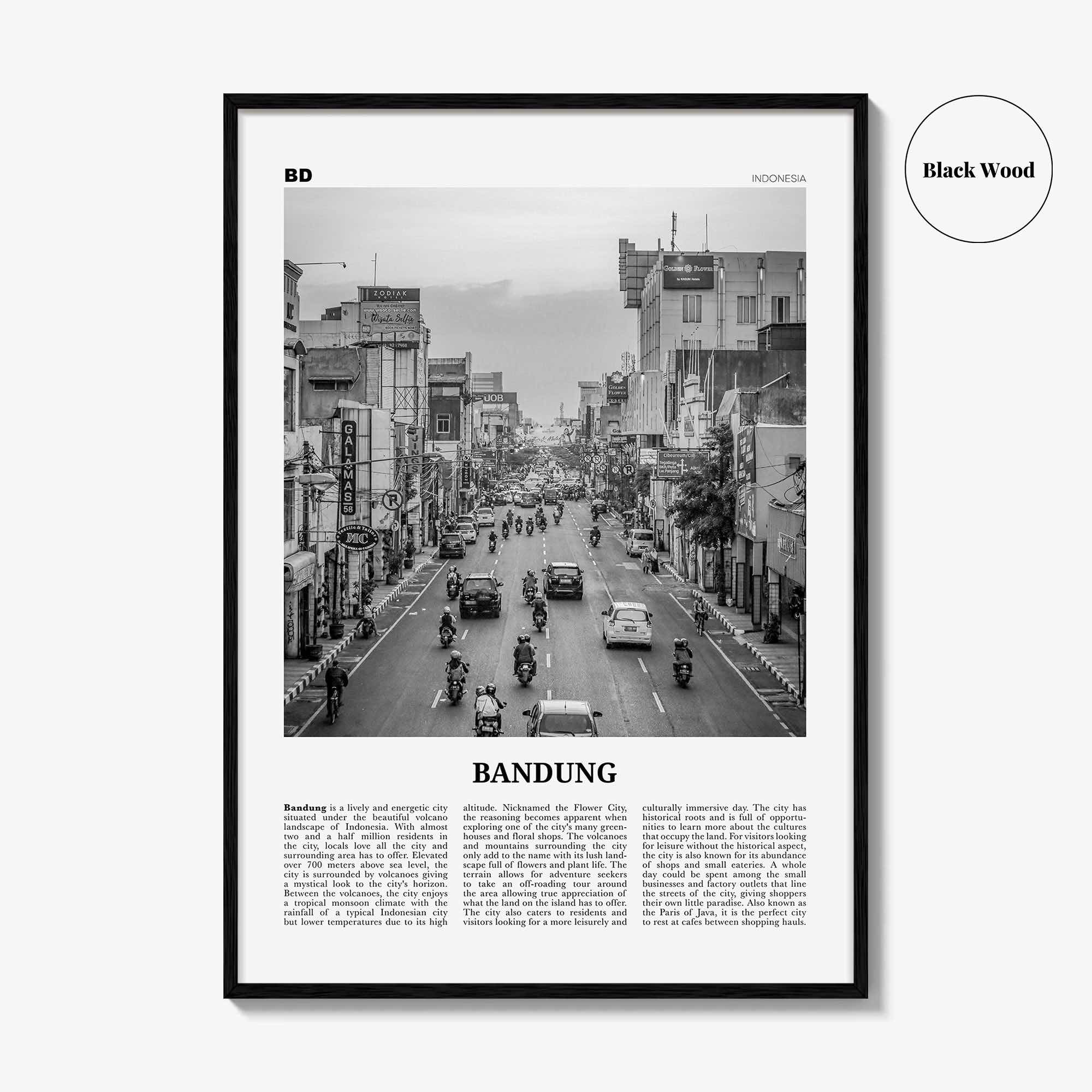 Bandung Print Black and White, Bandung Wall Art, Bandung Poster, Bandung Photo, Bandung Wall Décor, Bandung Map, Indonesia