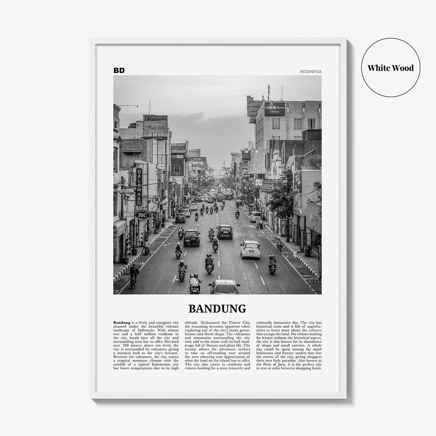Bandung Print Black and White, Bandung Wall Art, Bandung Poster, Bandung Photo, Bandung Wall Décor, Bandung Map, Indonesia