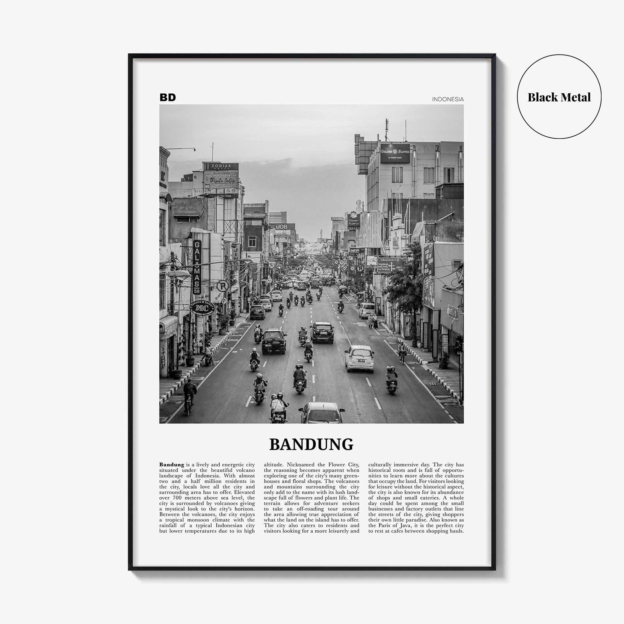 Bandung Print Black and White, Bandung Wall Art, Bandung Poster, Bandung Photo, Bandung Wall Décor, Bandung Map, Indonesia