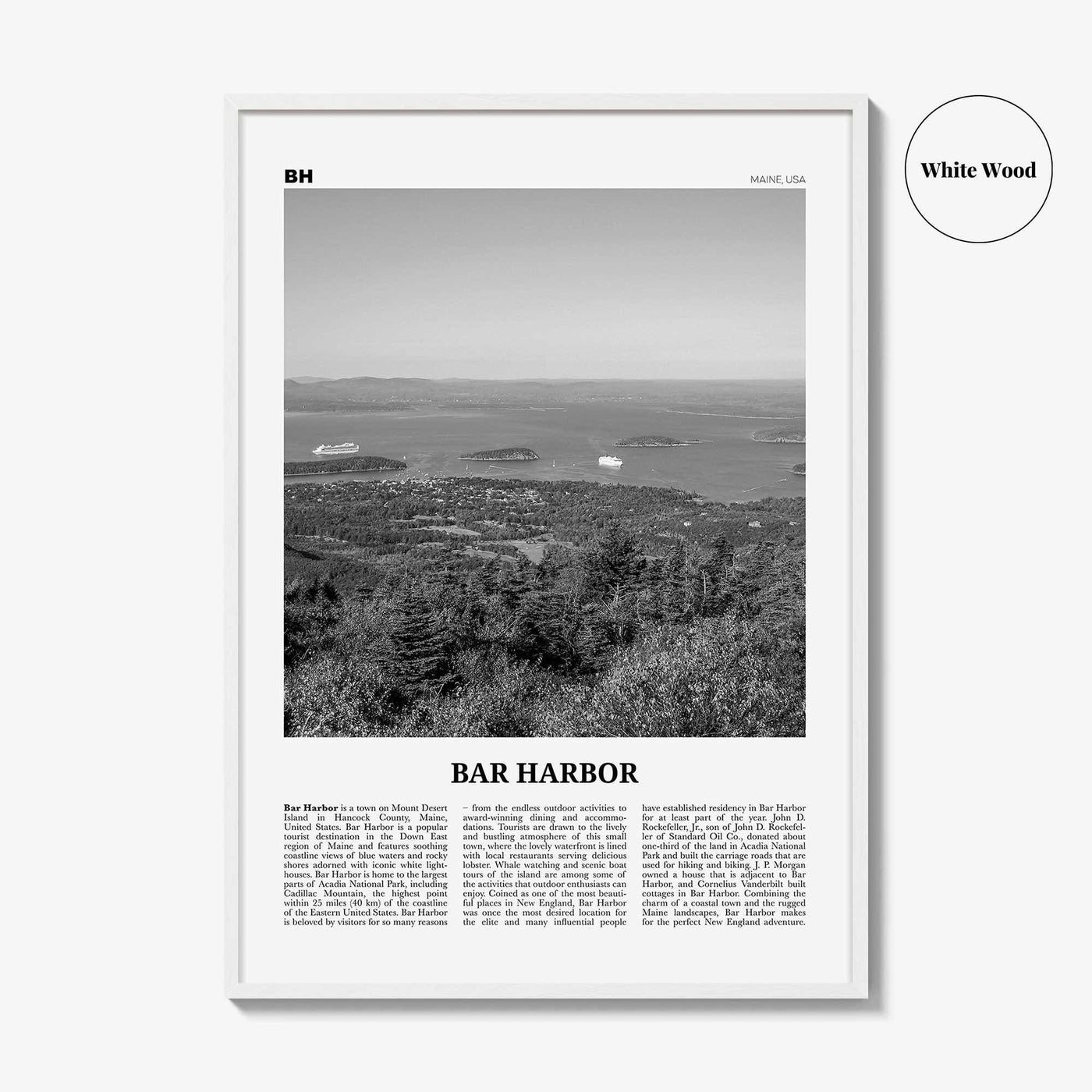 Bar Harbor Print Black and White, Bar Harbor Wall Art, Bar Harbor Poster, Bar Harbor Photo, Bar Harbor Wall Décor, Maine, USA, United States