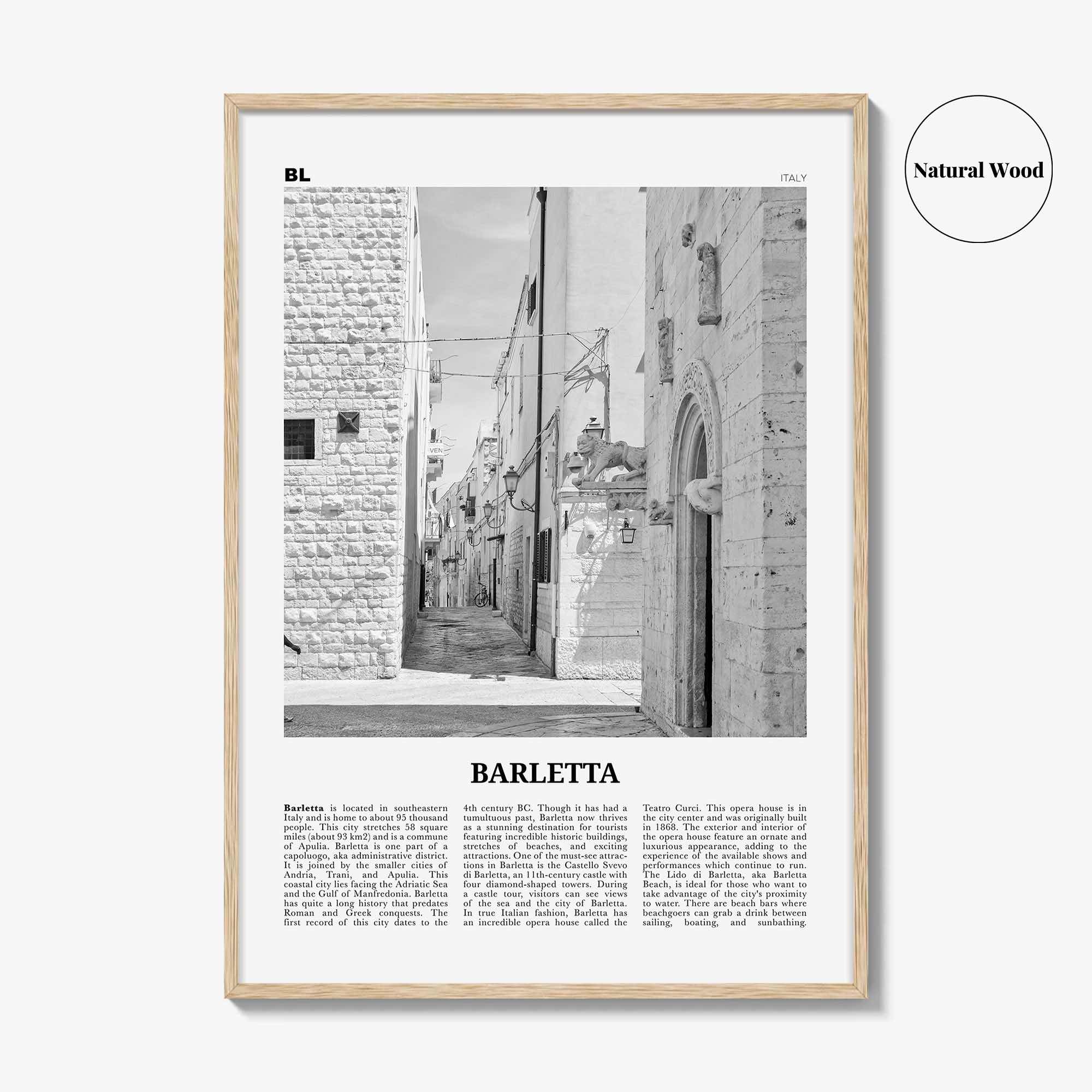Barletta Print Black and White, Barletta Wall Art, Barletta Poster, Barletta Photo, Barletta Wall Décor, Barletta Map, Italy