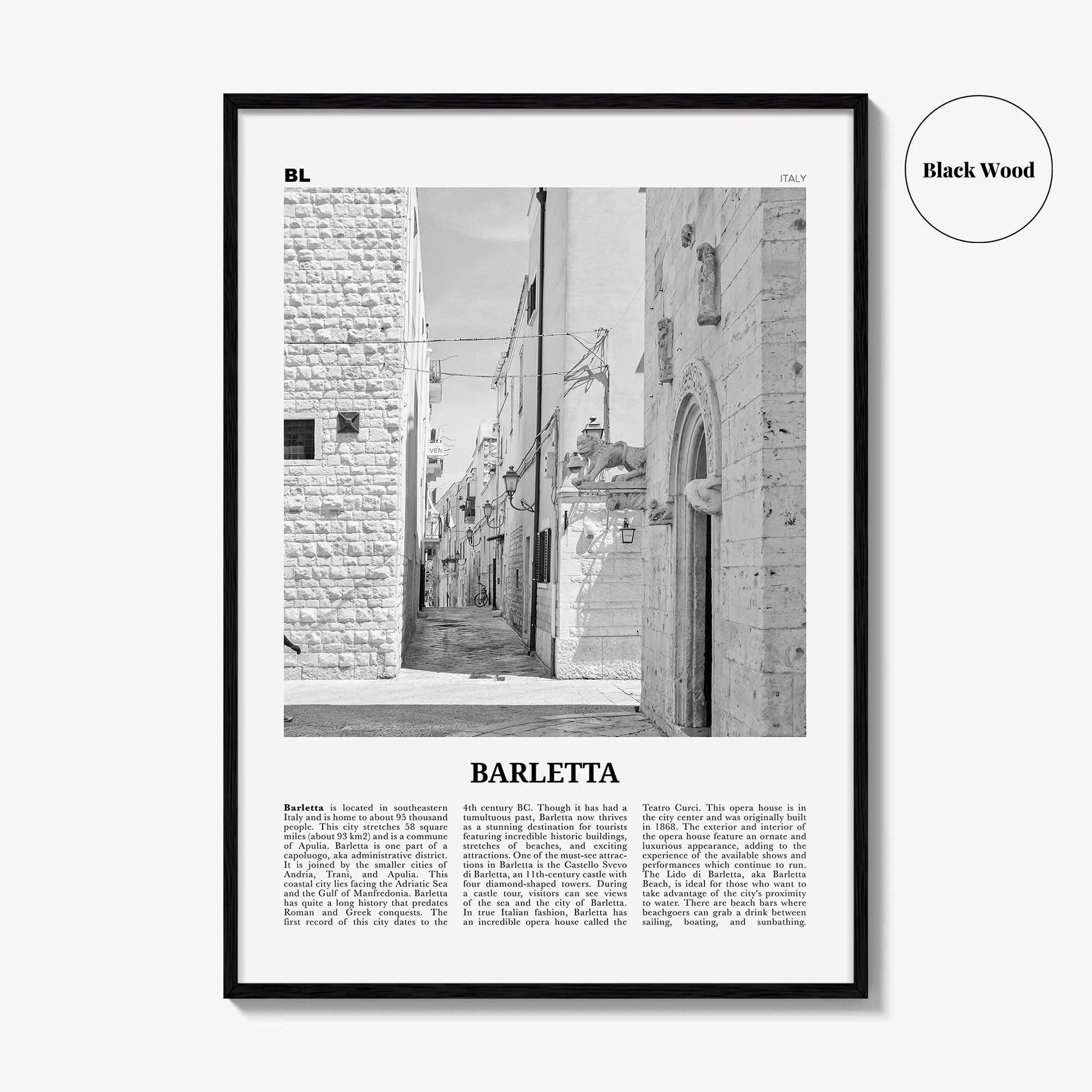 Barletta Print Black and White, Barletta Wall Art, Barletta Poster, Barletta Photo, Barletta Wall Décor, Barletta Map, Italy