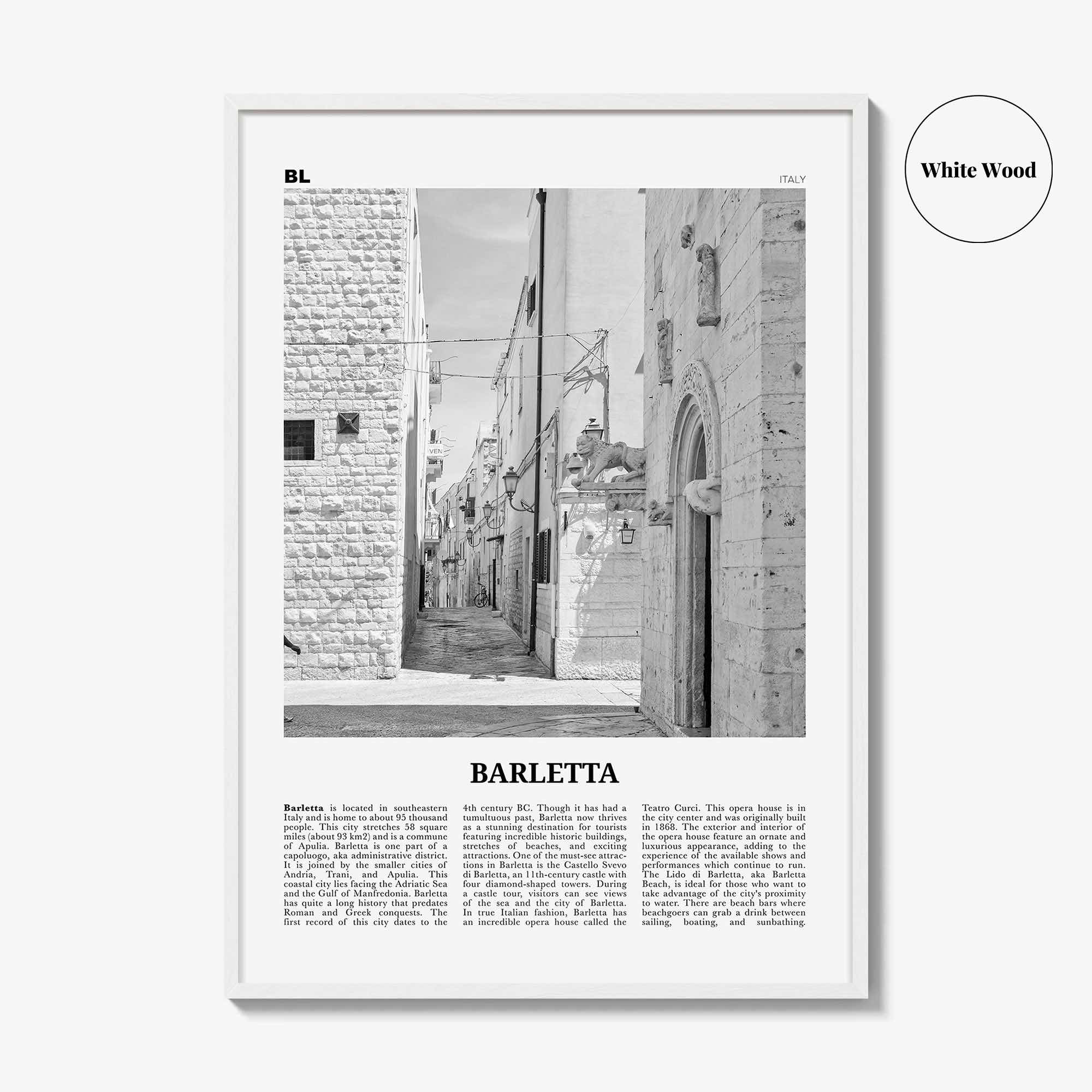 Barletta Print Black and White, Barletta Wall Art, Barletta Poster, Barletta Photo, Barletta Wall Décor, Barletta Map, Italy