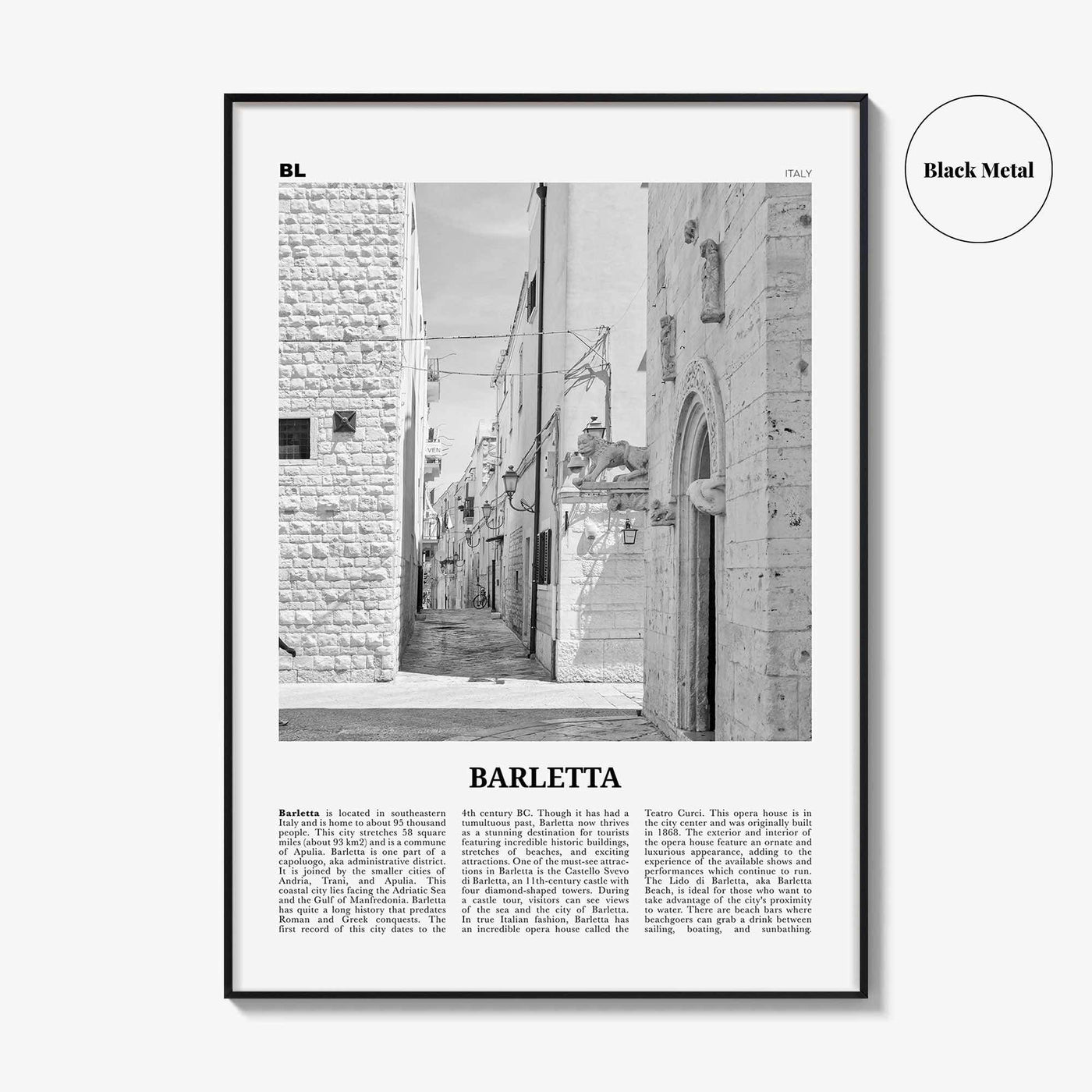 Barletta Print Black and White, Barletta Wall Art, Barletta Poster, Barletta Photo, Barletta Wall Décor, Barletta Map, Italy