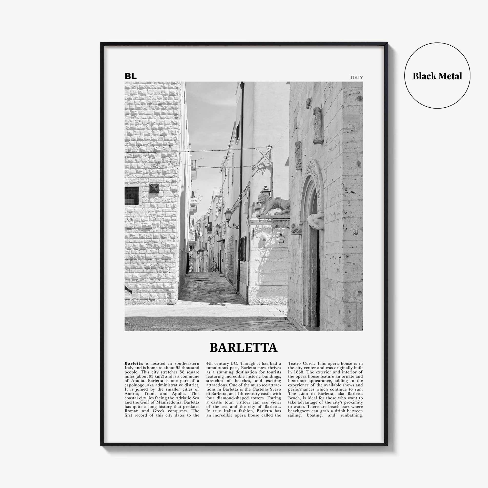 Barletta Print Black and White, Barletta Wall Art, Barletta Poster, Barletta Photo, Barletta Wall Décor, Barletta Map, Italy