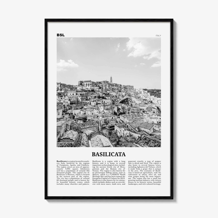 Basilicata Print Black and White, Basilicata Wall Art, Basilicata Poster, Basilicata Photo, Basilicata Wall Décor, Basilicata Map, Italy