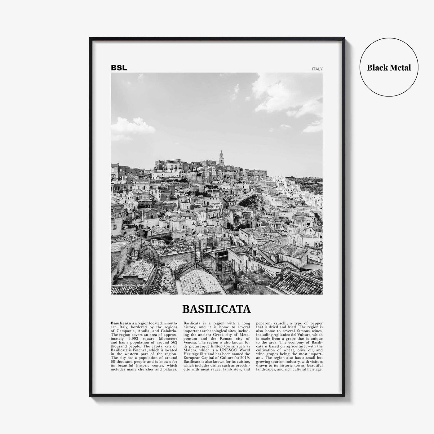 Basilicata Print Black and White, Basilicata Wall Art, Basilicata Poster, Basilicata Photo, Basilicata Wall Décor, Basilicata Map, Italy