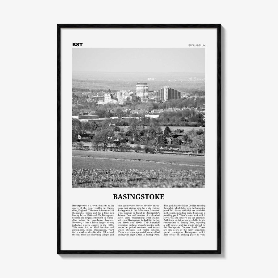 Basingstoke Print Black and White, Basingstoke Wall Art, Basingstoke Poster, Basingstoke Photo, Basingstoke Wall Décor, Basingstoke Map,