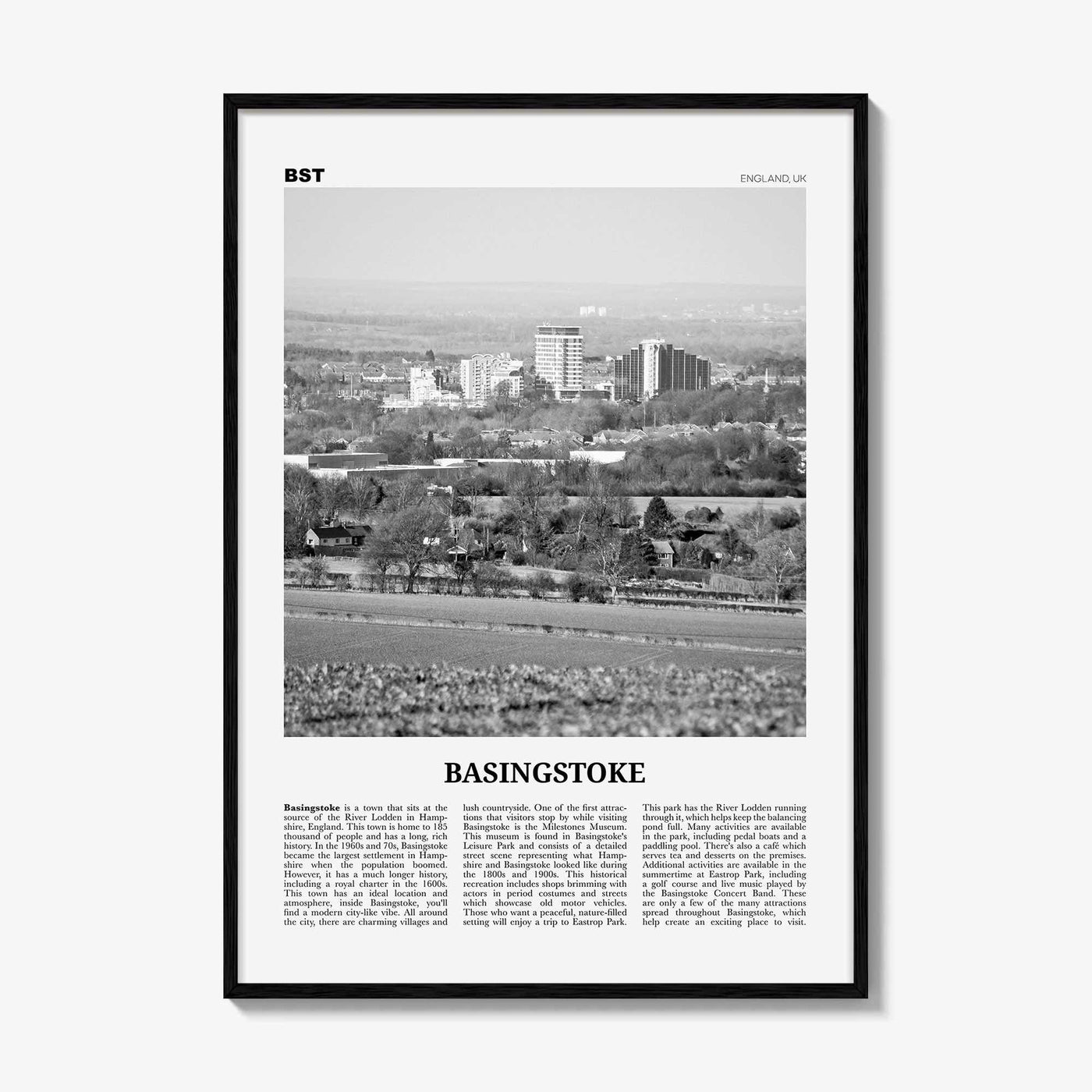 Basingstoke Print Black and White, Basingstoke Wall Art, Basingstoke Poster, Basingstoke Photo, Basingstoke Wall Décor, Basingstoke Map,