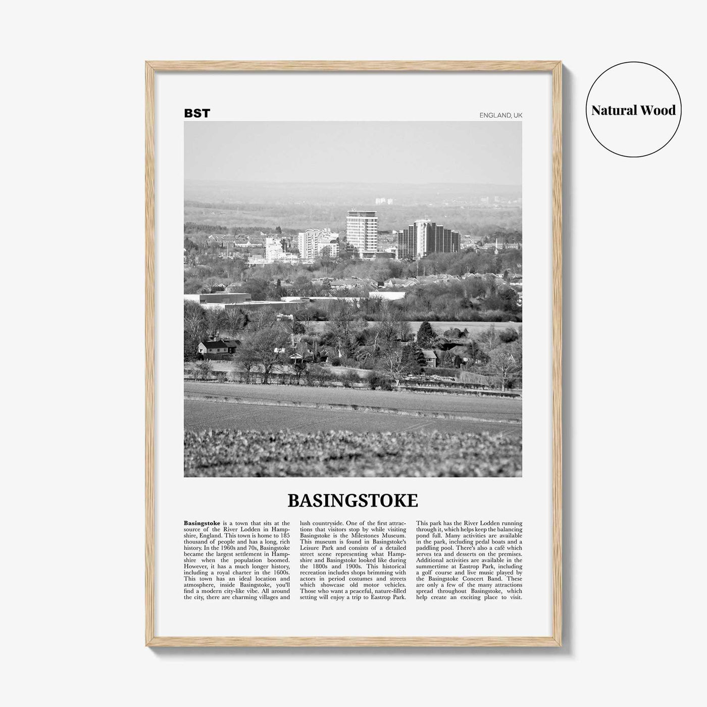 Basingstoke Print Black and White, Basingstoke Wall Art, Basingstoke Poster, Basingstoke Photo, Basingstoke Wall Décor, Basingstoke Map,