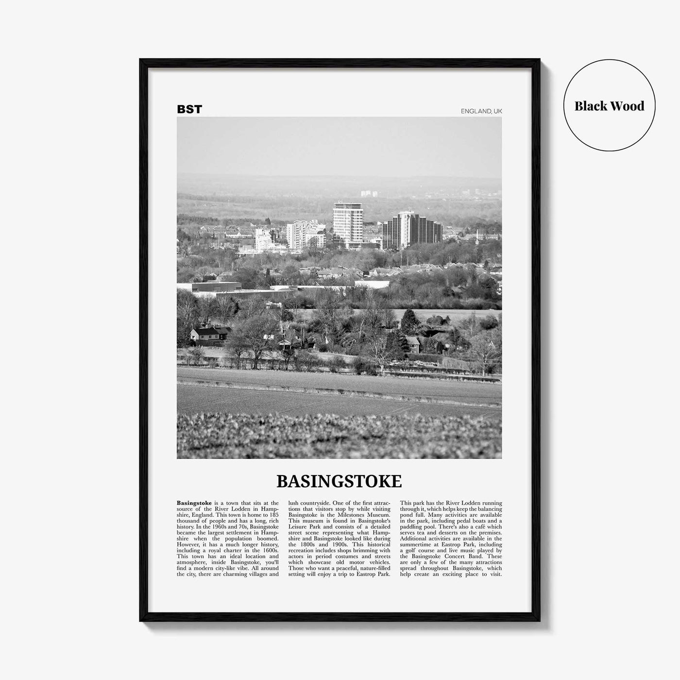Basingstoke Print Black and White, Basingstoke Wall Art, Basingstoke Poster, Basingstoke Photo, Basingstoke Wall Décor, Basingstoke Map,