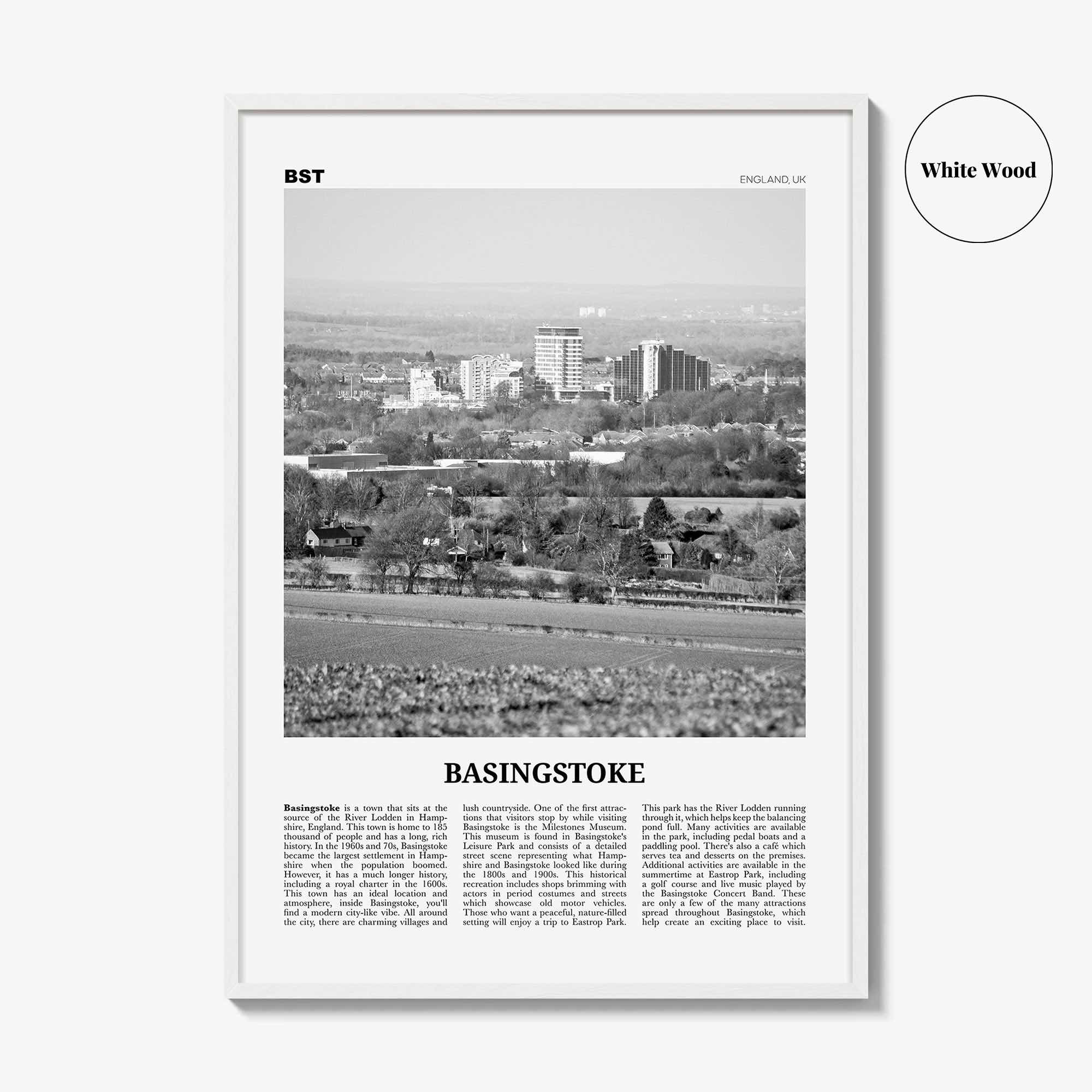 Basingstoke Print Black and White, Basingstoke Wall Art, Basingstoke Poster, Basingstoke Photo, Basingstoke Wall Décor, Basingstoke Map,