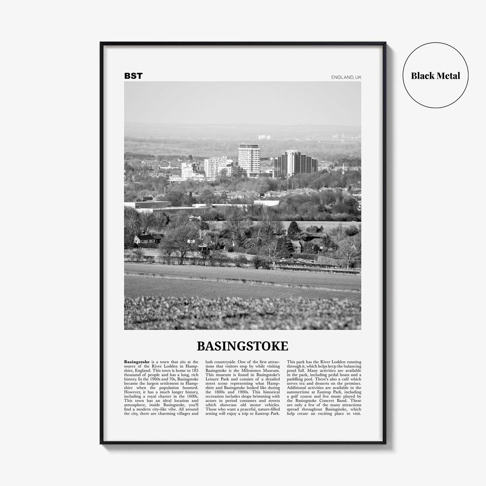 Basingstoke Print Black and White, Basingstoke Wall Art, Basingstoke Poster, Basingstoke Photo, Basingstoke Wall Décor, Basingstoke Map,