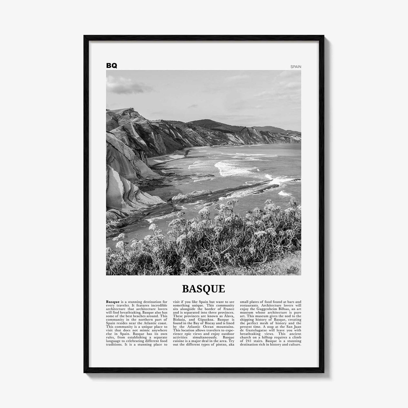 Basque Country Print Black and White, Basque Wall Art, Basque Poster, Basque Photo, Basque Wall Décor, Basque Map, Spain