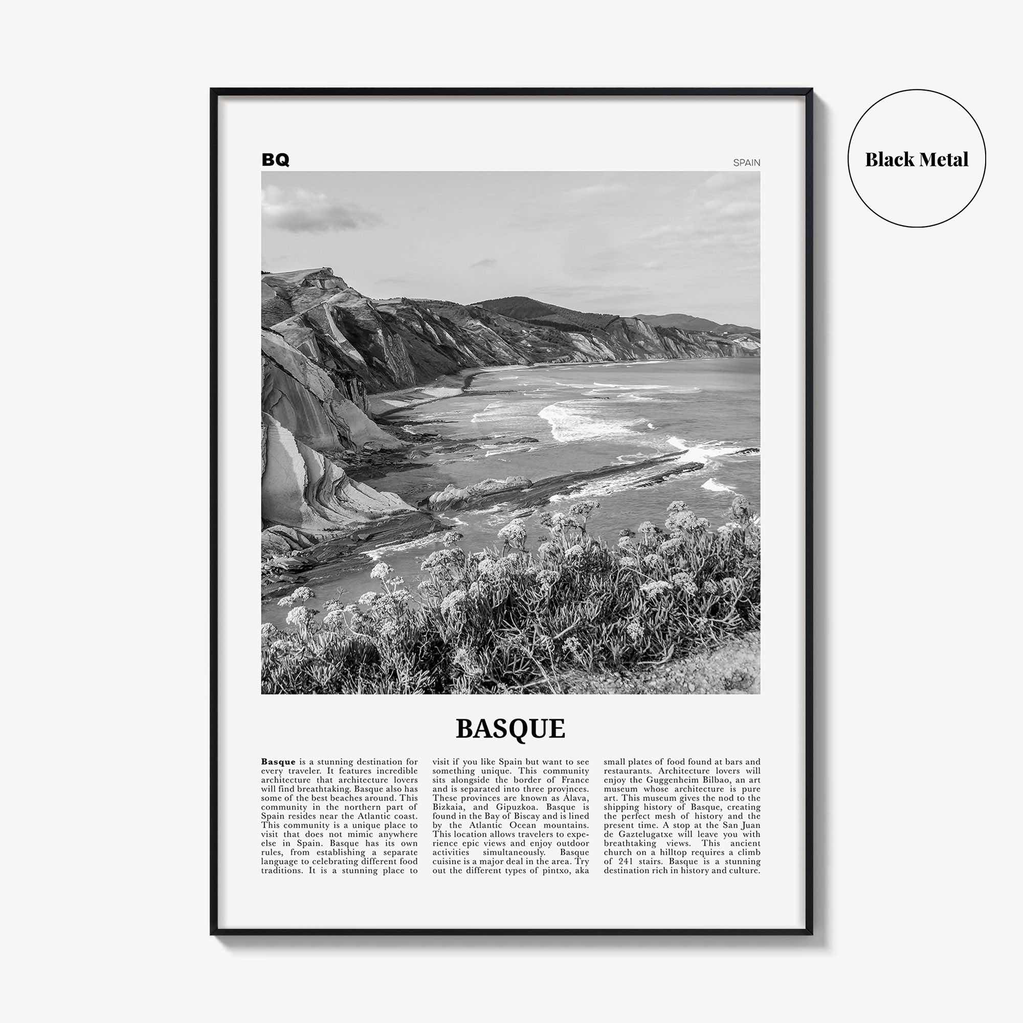 Basque Country Print Black and White, Basque Wall Art, Basque Poster, Basque Photo, Basque Wall Décor, Basque Map, Spain
