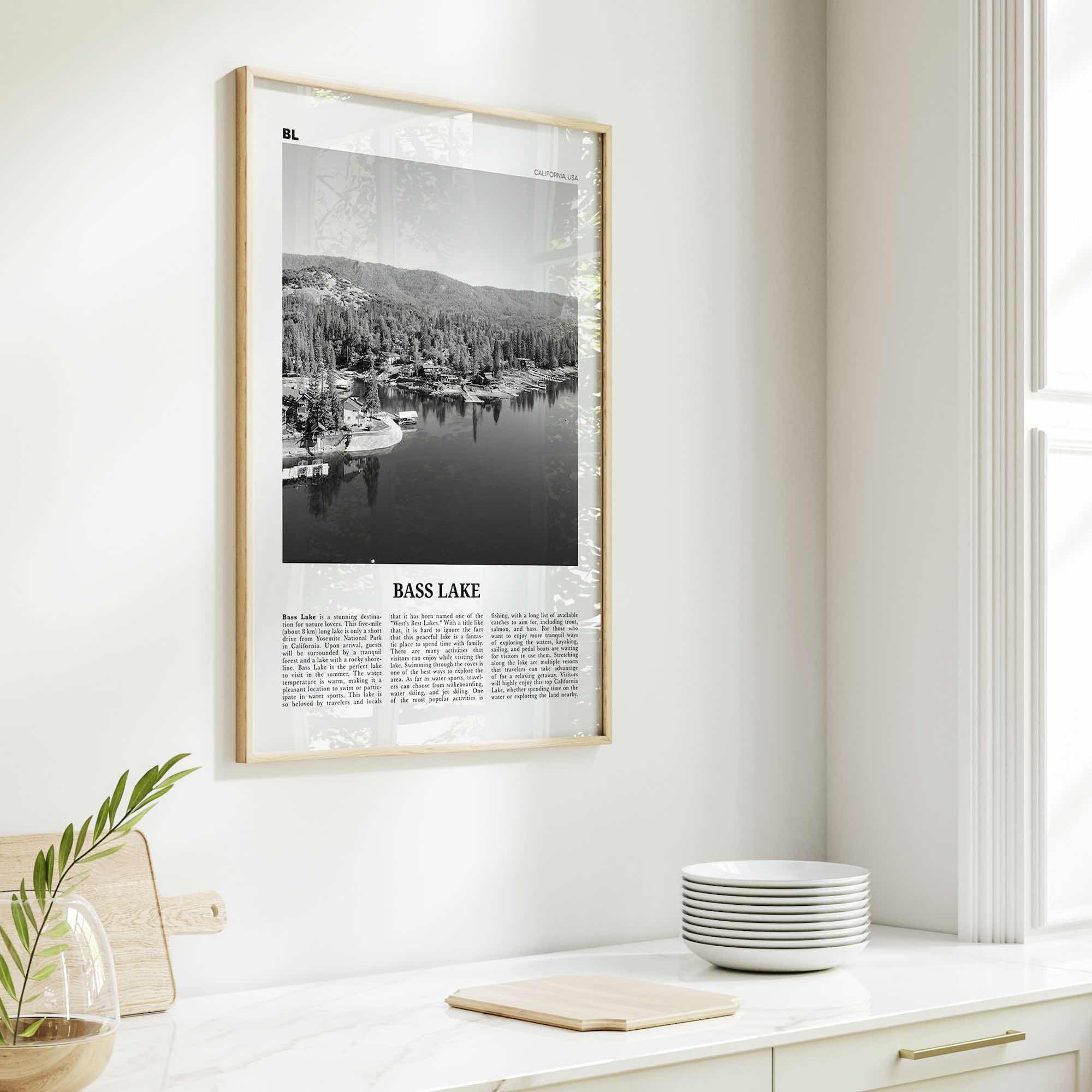 Bass Lake Print Black and White, Bass Lake Wall Art, Bass Lake Poster, Bass Lake Photo, Bass Lake Wall Décor, Bass Lake Map, California, USA