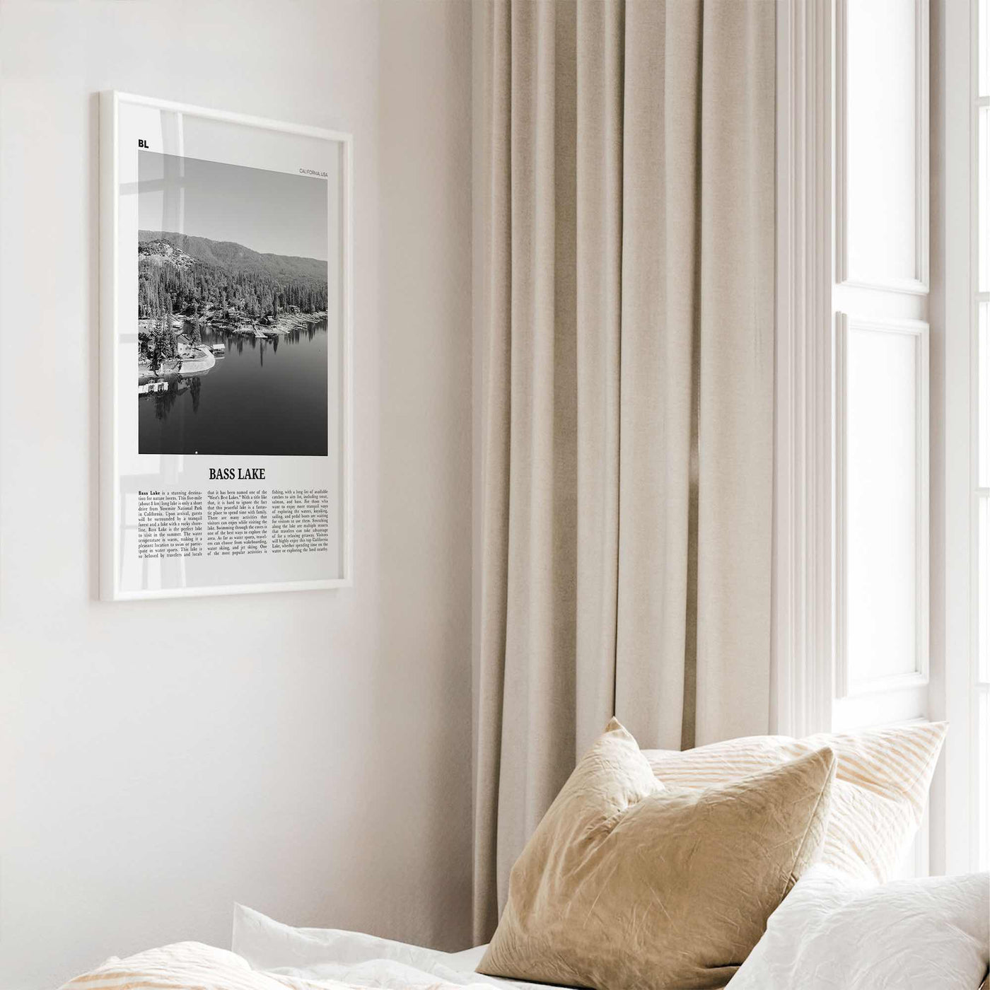 Bass Lake Print Black and White, Bass Lake Wall Art, Bass Lake Poster, Bass Lake Photo, Bass Lake Wall Décor, Bass Lake Map, California, USA