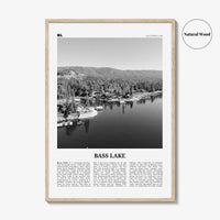 Bass Lake Print Black and White, Bass Lake Wall Art, Bass Lake Poster, Bass Lake Photo, Bass Lake Wall Décor, Bass Lake Map, California, USA