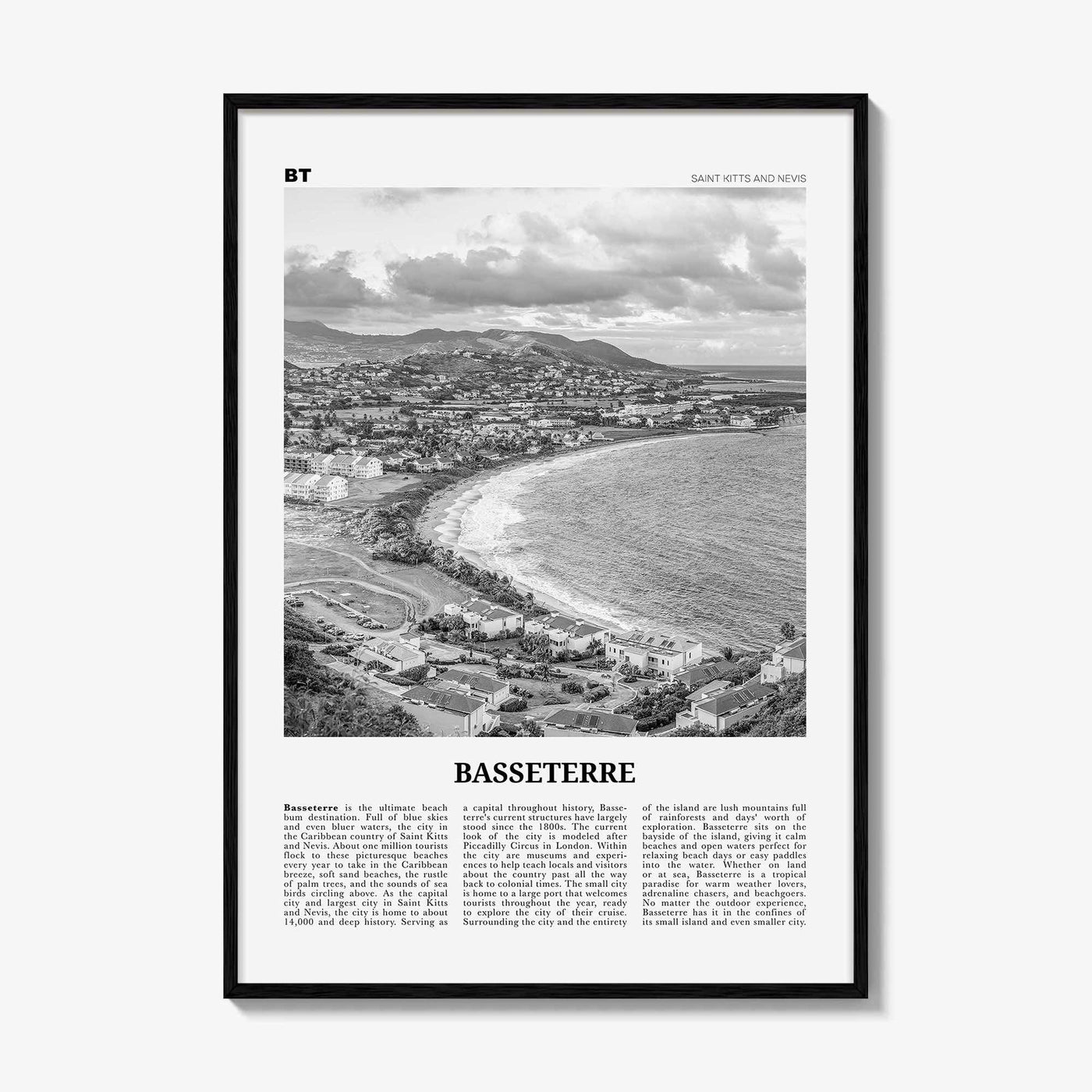 Basseterre Print Black and White, Basseterre Wall Art, Basseterre Poster, Basseterre Photo, Basseterre Wall Décor, Saint Kitts and Nevis