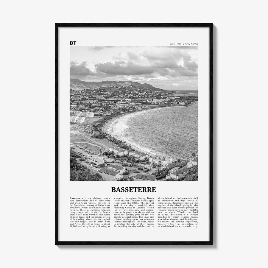 Basseterre Print Black and White, Basseterre Wall Art, Basseterre Poster, Basseterre Photo, Basseterre Wall Décor, Saint Kitts and Nevis