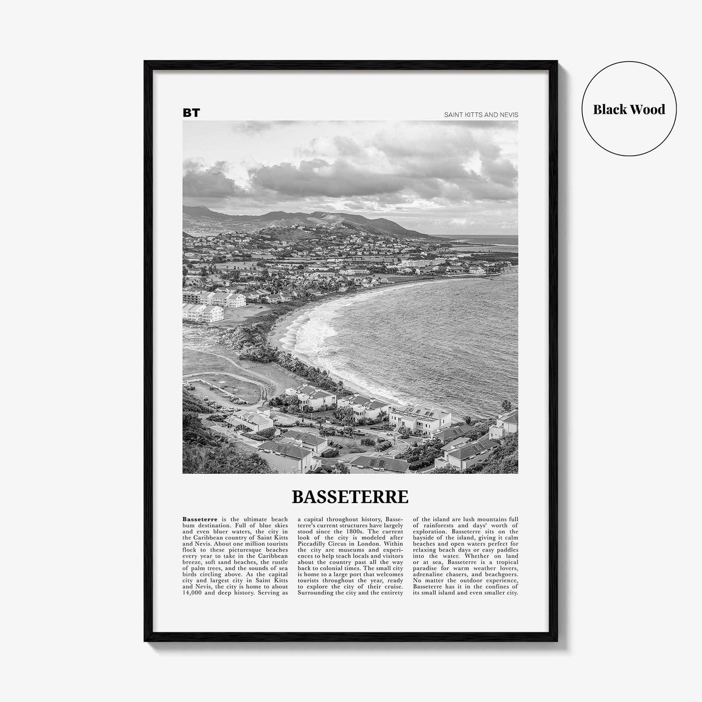 Basseterre Print Black and White, Basseterre Wall Art, Basseterre Poster, Basseterre Photo, Basseterre Wall Décor, Saint Kitts and Nevis