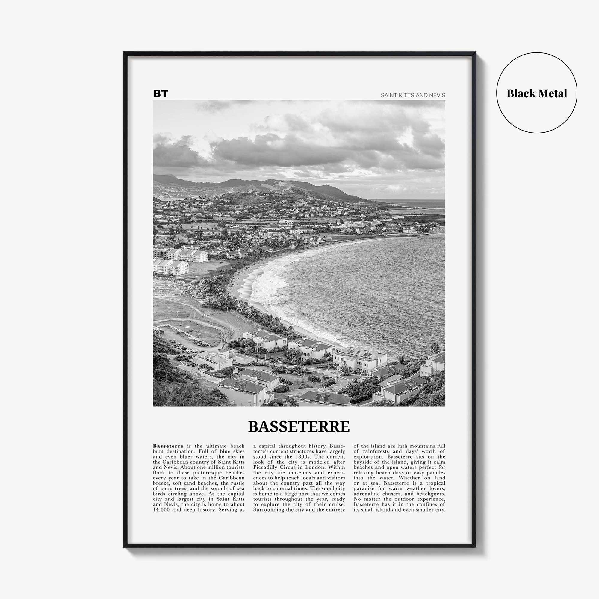 Basseterre Print Black and White, Basseterre Wall Art, Basseterre Poster, Basseterre Photo, Basseterre Wall Décor, Saint Kitts and Nevis