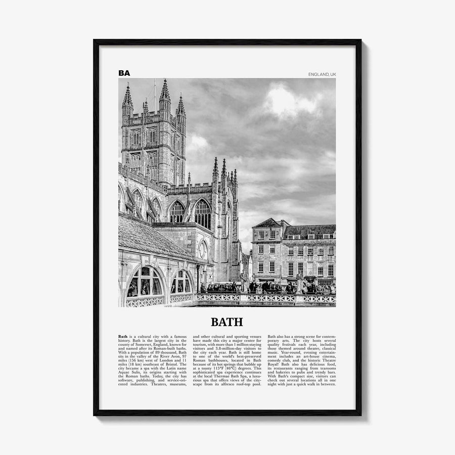 Bath Print Black and White, Bath Wall Art, Bath Poster, Bath Photo, Bath Wall Decor, England, UK, United Kingdom, Somerset, Europe