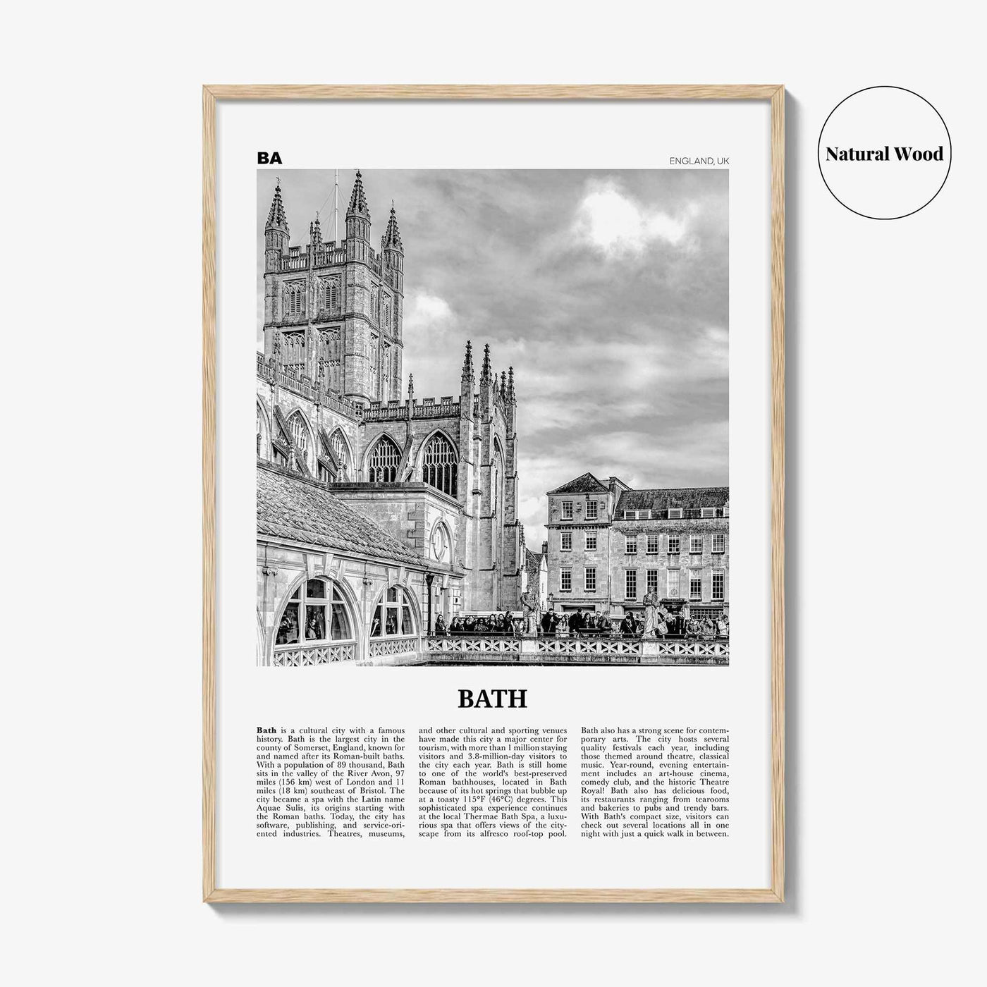 Bath Print Black and White, Bath Wall Art, Bath Poster, Bath Photo, Bath Wall Decor, England, UK, United Kingdom, Somerset, Europe