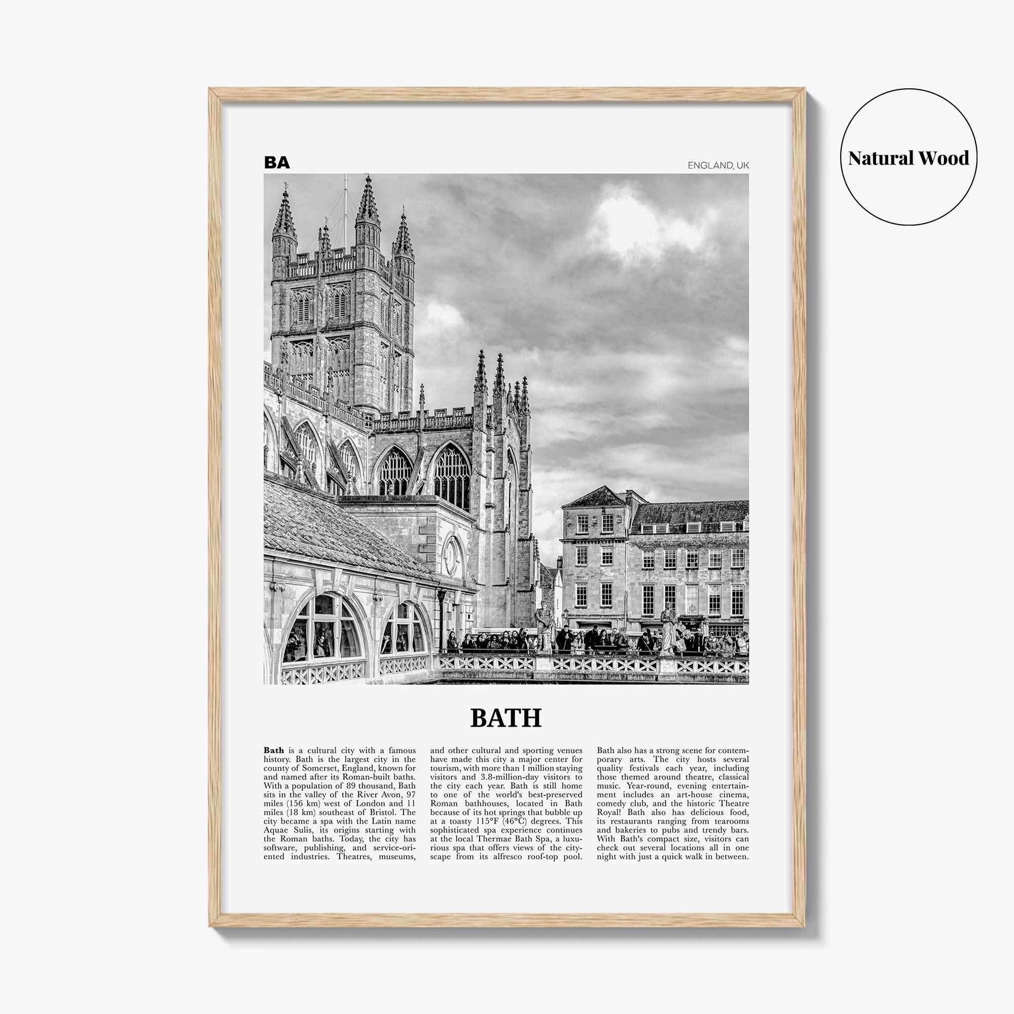 Bath Print Black and White, Bath Wall Art, Bath Poster, Bath Photo, Bath Wall Decor, England, UK, United Kingdom, Somerset, Europe