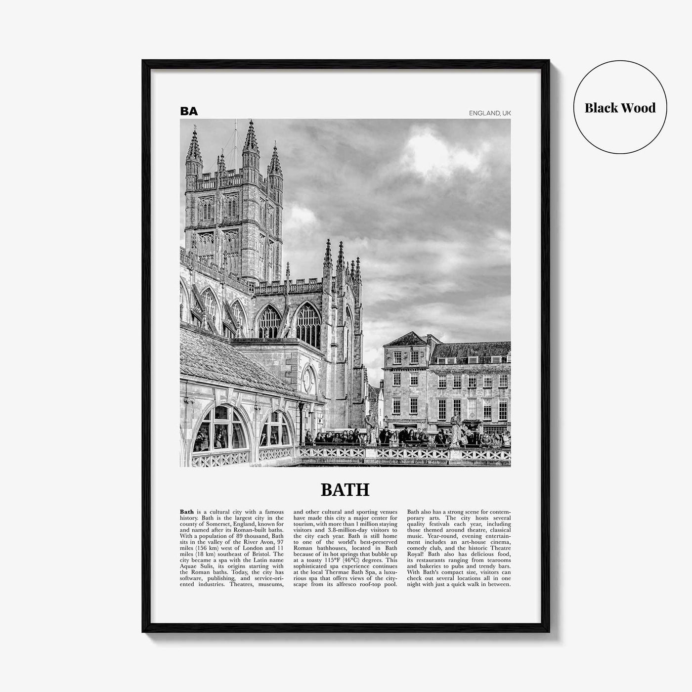Bath Print Black and White, Bath Wall Art, Bath Poster, Bath Photo, Bath Wall Decor, England, UK, United Kingdom, Somerset, Europe