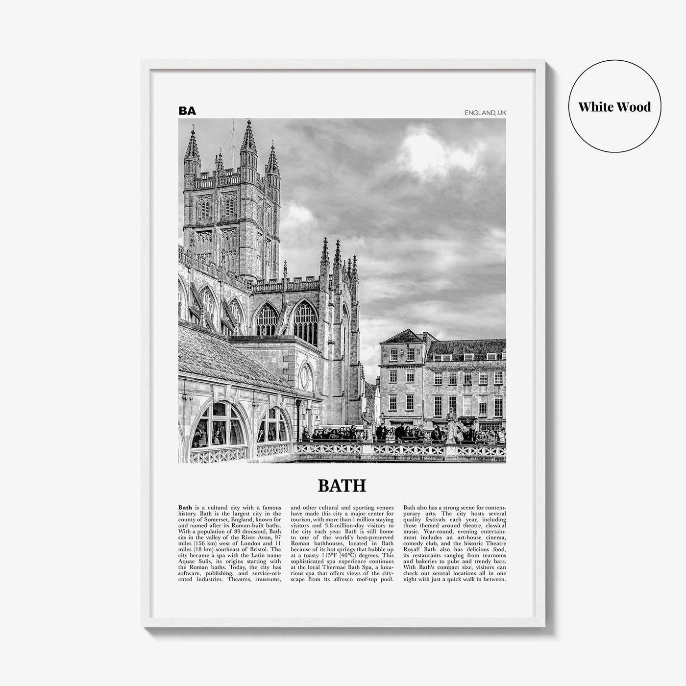 Bath Print Black and White, Bath Wall Art, Bath Poster, Bath Photo, Bath Wall Decor, England, UK, United Kingdom, Somerset, Europe