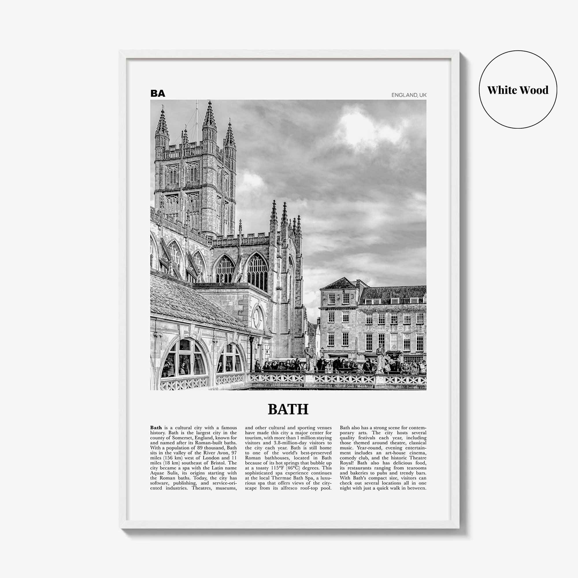 Bath Print Black and White, Bath Wall Art, Bath Poster, Bath Photo, Bath Wall Decor, England, UK, United Kingdom, Somerset, Europe