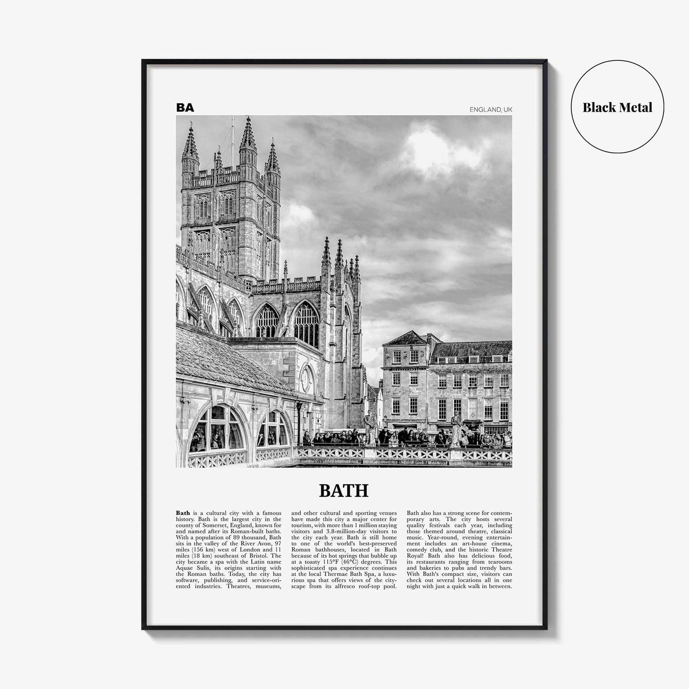 Bath Print Black and White, Bath Wall Art, Bath Poster, Bath Photo, Bath Wall Decor, England, UK, United Kingdom, Somerset, Europe