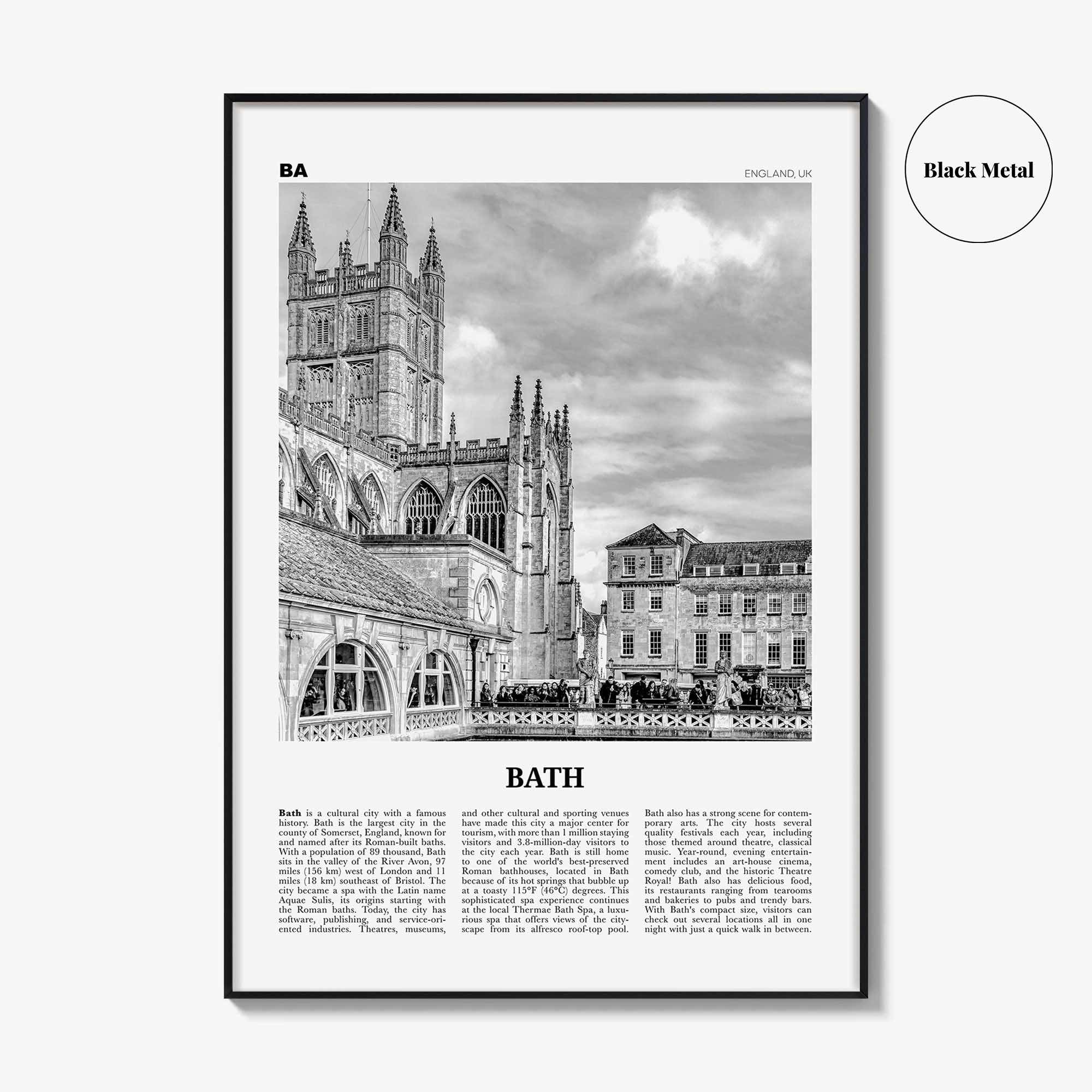 Bath Print Black and White, Bath Wall Art, Bath Poster, Bath Photo, Bath Wall Decor, England, UK, United Kingdom, Somerset, Europe