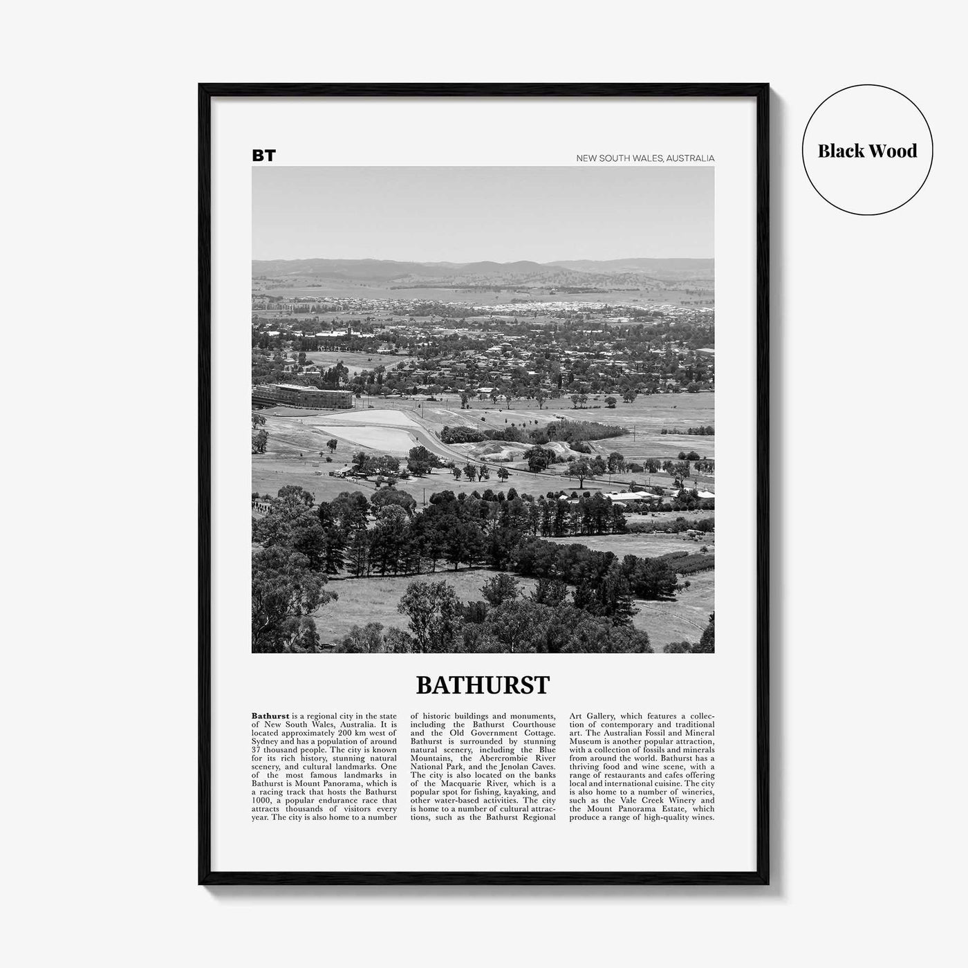 Bathurst Print Black and White, Bathurst Wall Art, Bathurst Poster, Bathurst Photo, Bathurst Wall Décor, Bathurst Map, Australia